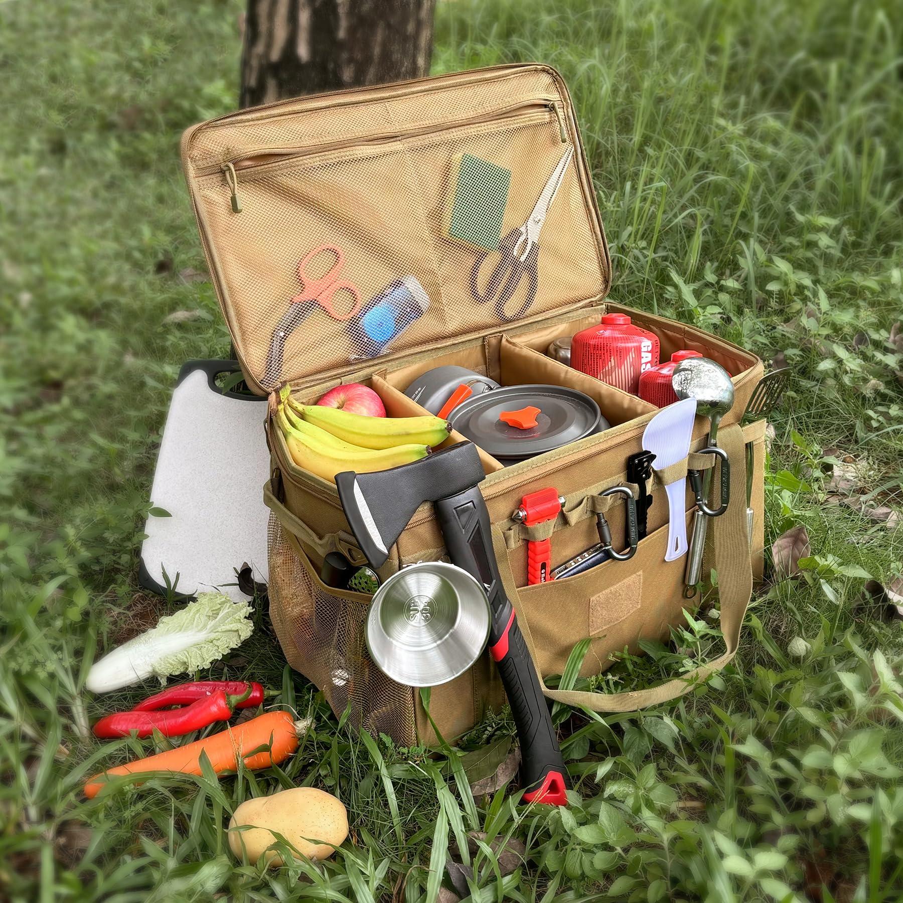 Lemubeane Lemubeane Tactical Camping Storage Bag Utility Tote Bag Organizer with Axe Holder & Shoulder Strap (OD Green, X-Large (57L))