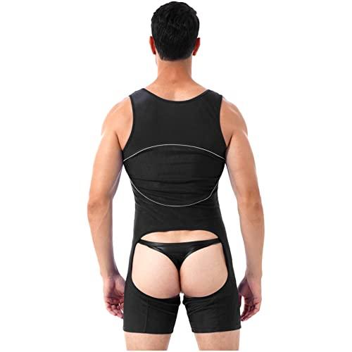 Linjinx Linjinx Men\'s Spandex Slim Fit Open Crotchless Wrestling Singlets Leotard Underwear Jumpsuits Black X-Large