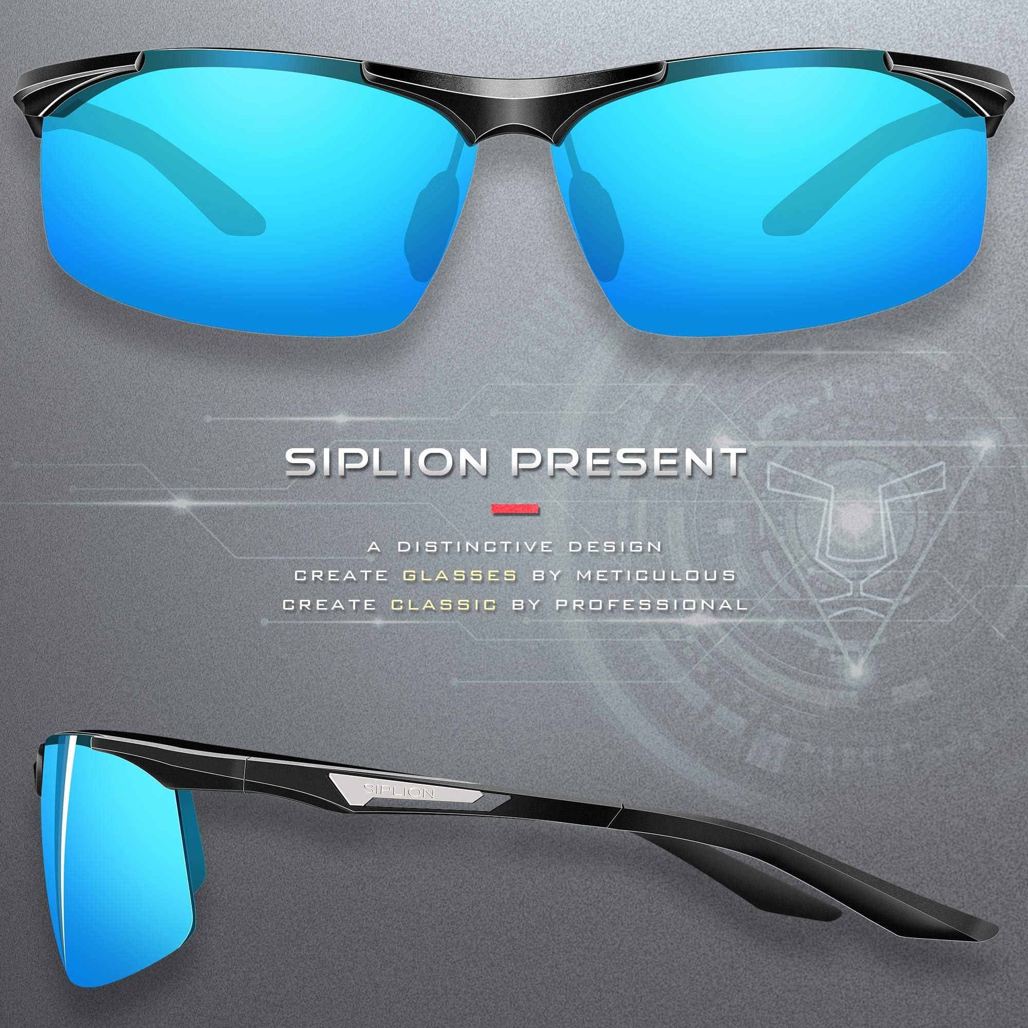 SIPLION SIPLION Men's Sunglasses Polarized Sport Glasses for golf fishing driving Metal Frame Sun glasses 8729 Black+blue