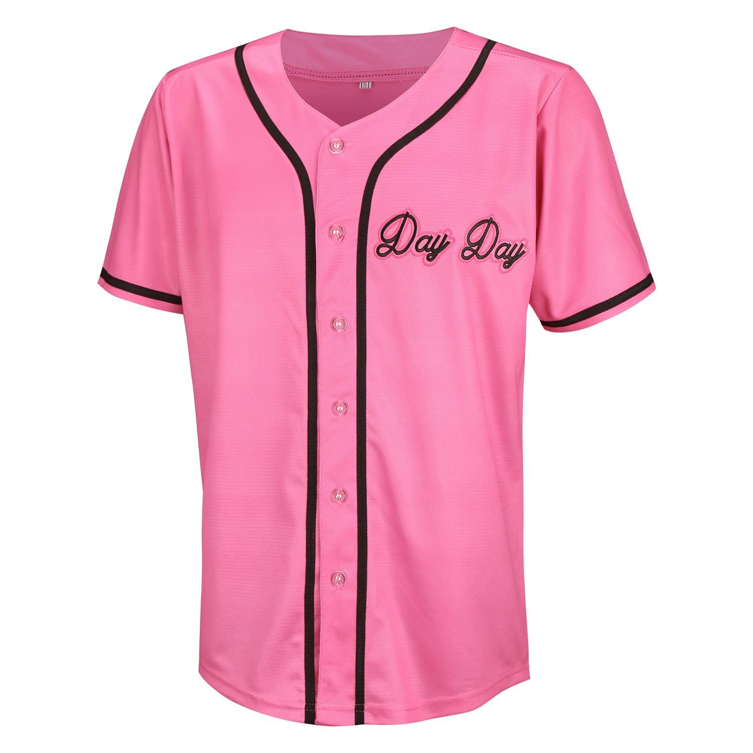 Pinky's Next Friday CD Store Men's Pinky's Next Friday Movie Baseball Jersey Day Day CD Store Sports Fan Hip Hop Jerseys Stitched (XXL, Logo Pink)