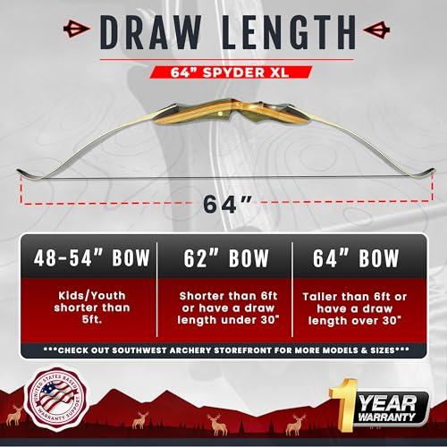 Southwest Archery Spyder XL Takedown Recurve Bow and Arrow Set ? 64\" Recurve Hunting Bow ? Right & Left Hand ? Draw Weights in 30-55 lbs ? USA Based Company ? Perfect for Beginner to Intermediate SpyderXL-40L-WS