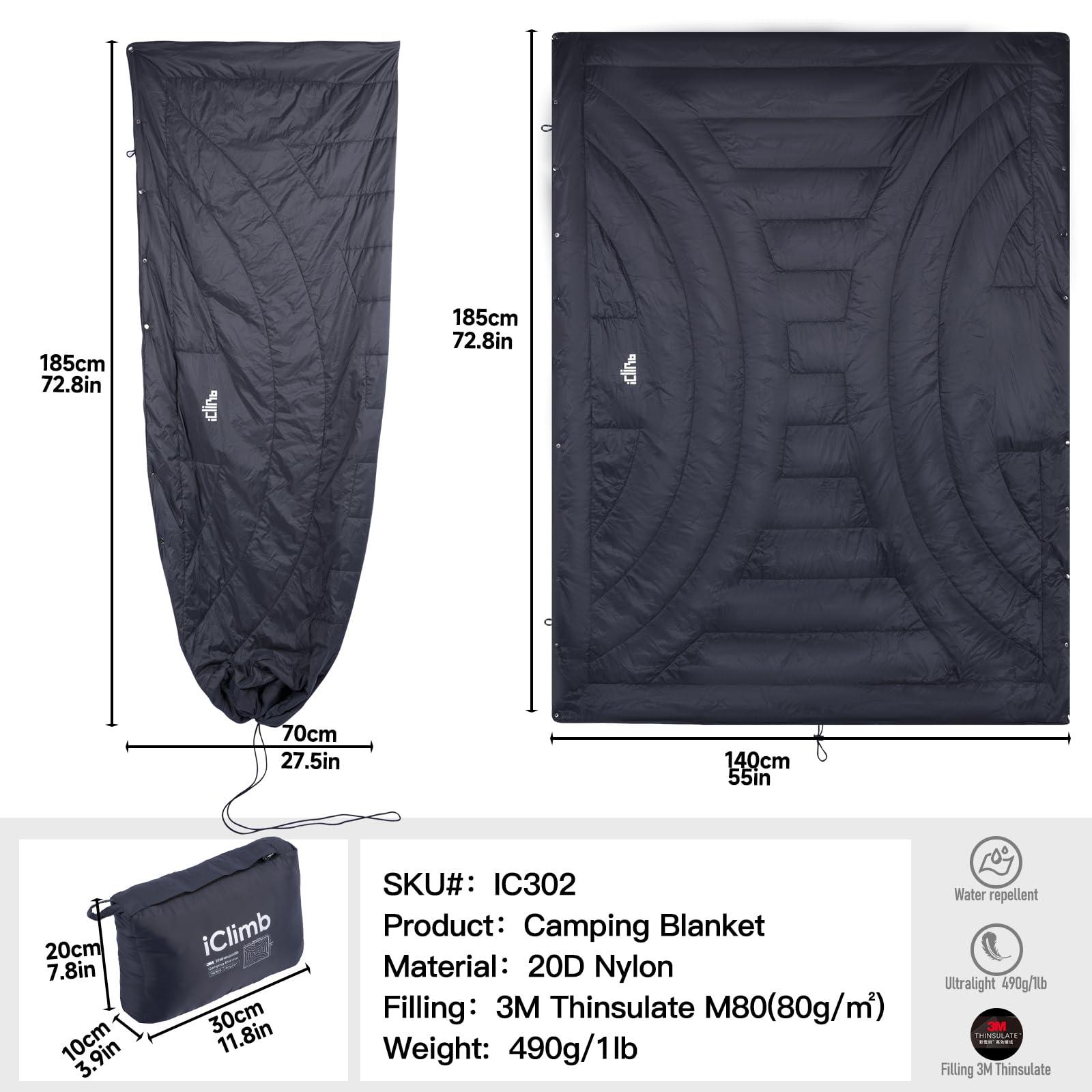 iClimb iClimb 3M Thinsulate Insulation Warm Camping Blanket Ultralight Compact (Dark Grey)