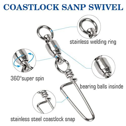 AMYSPORTS AMYSPORTS High Strength Fishing Snap Swivels Ball Bearing Swivels Stainless Fishing Swivels Saltwater Corrosion Resistance Barrel Swivel for Freshwater Fishing 25pcs 180lbs