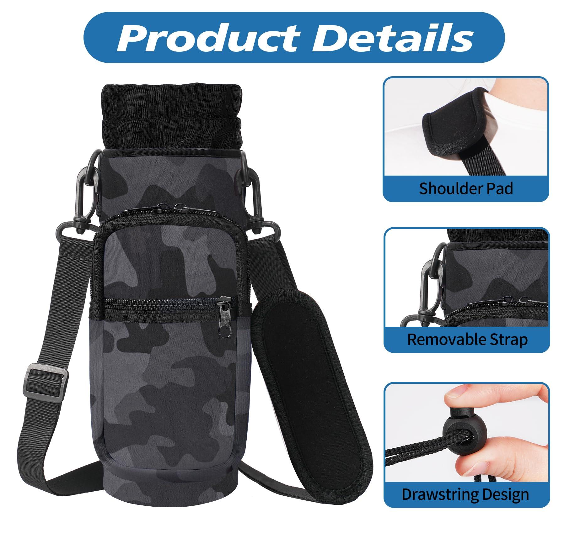AceTreker AceTreker 32 oz 40 oz Water Bottle Sleeve, Insulated Water Bottle Sling Bag with Adjustable Strap, Water Flask Pouch Holder with Phone Pocket for Men Women-Black Camo