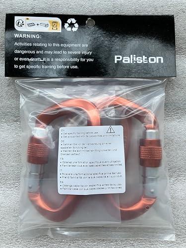 Paliston Locking Carabiner - 25kN 5600lb Climbing Carabiner Screw Gate D Shape Carabiner Black (Pack of 2)