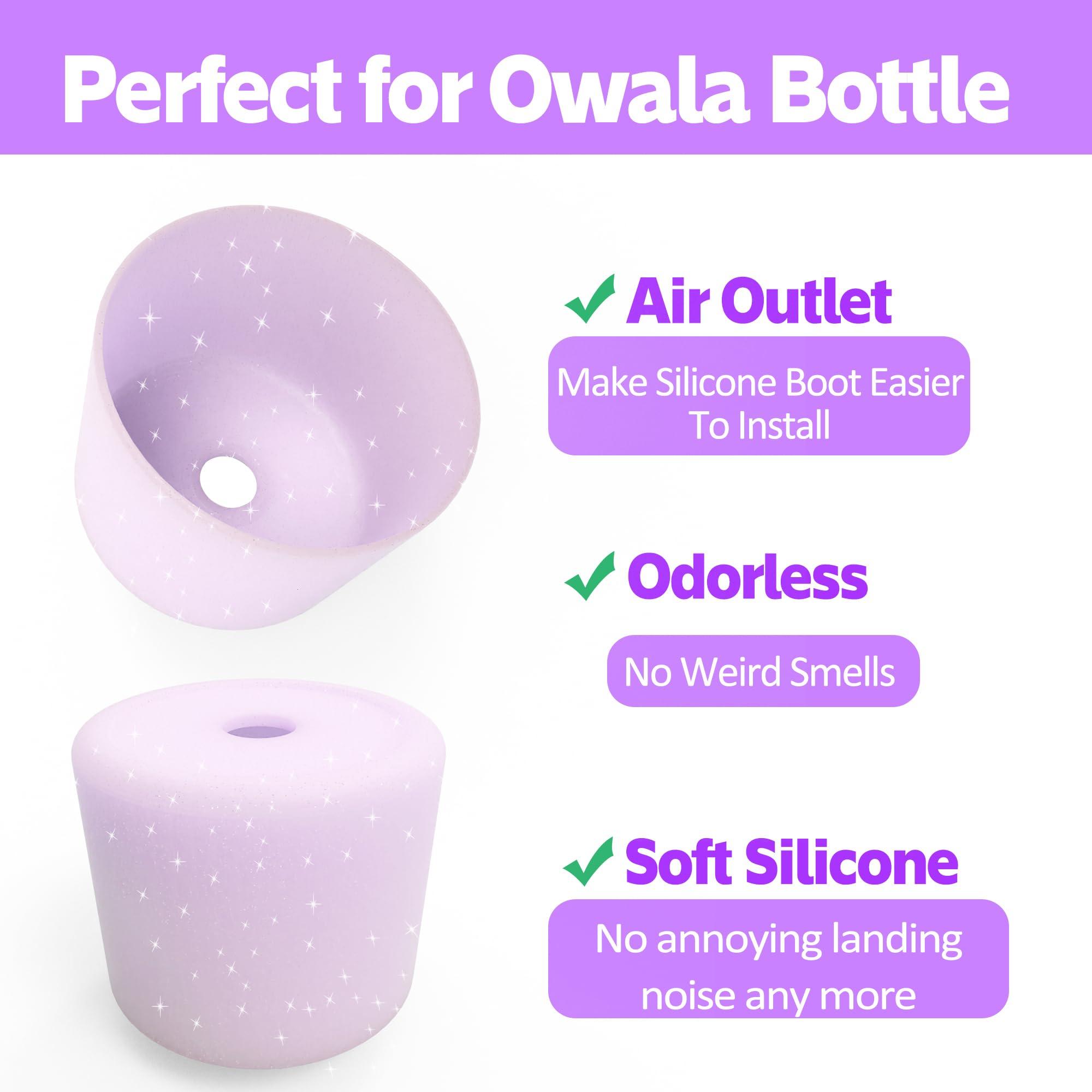AESKEIA 2PCS Silicone Water Bottle Boot for Owala 24oz 32oz 40oz,Anti-Slip Protective Sleeve Bottom Bumper Protector for FreeSip, Twist, and Flip Stainless Steel Water Bottles (Glitter Light Purple, 24oz)