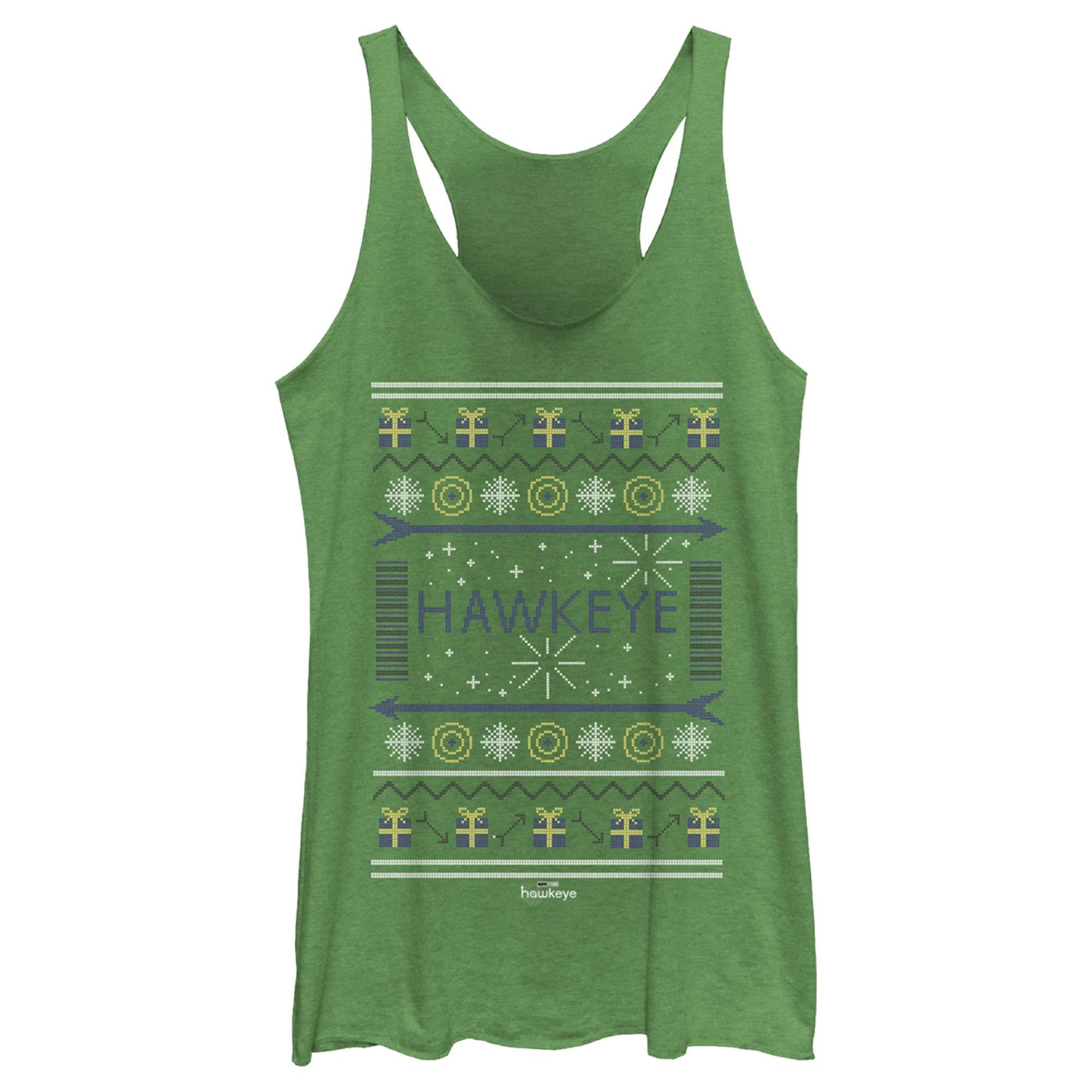 Marvel Marvel Hawkeye Ugly Christmas Sweater Style Poster Juniors Tri Blend Tank, Envy Green, XX-Large
