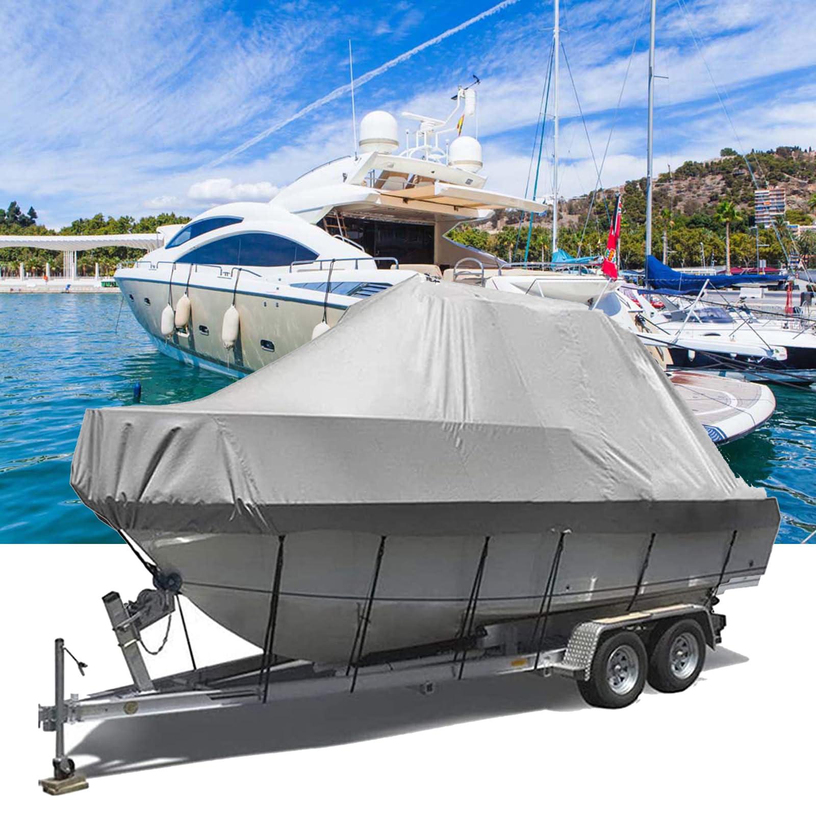 FOUNCY 210D T-Top Boat Cover 100% Waterproof Heavy Duty Tear-Resistant Polyester Trailerable Boat Cover for Center Console Boat with T TOP Roof (17-19FT600 * 230CM, Gray)