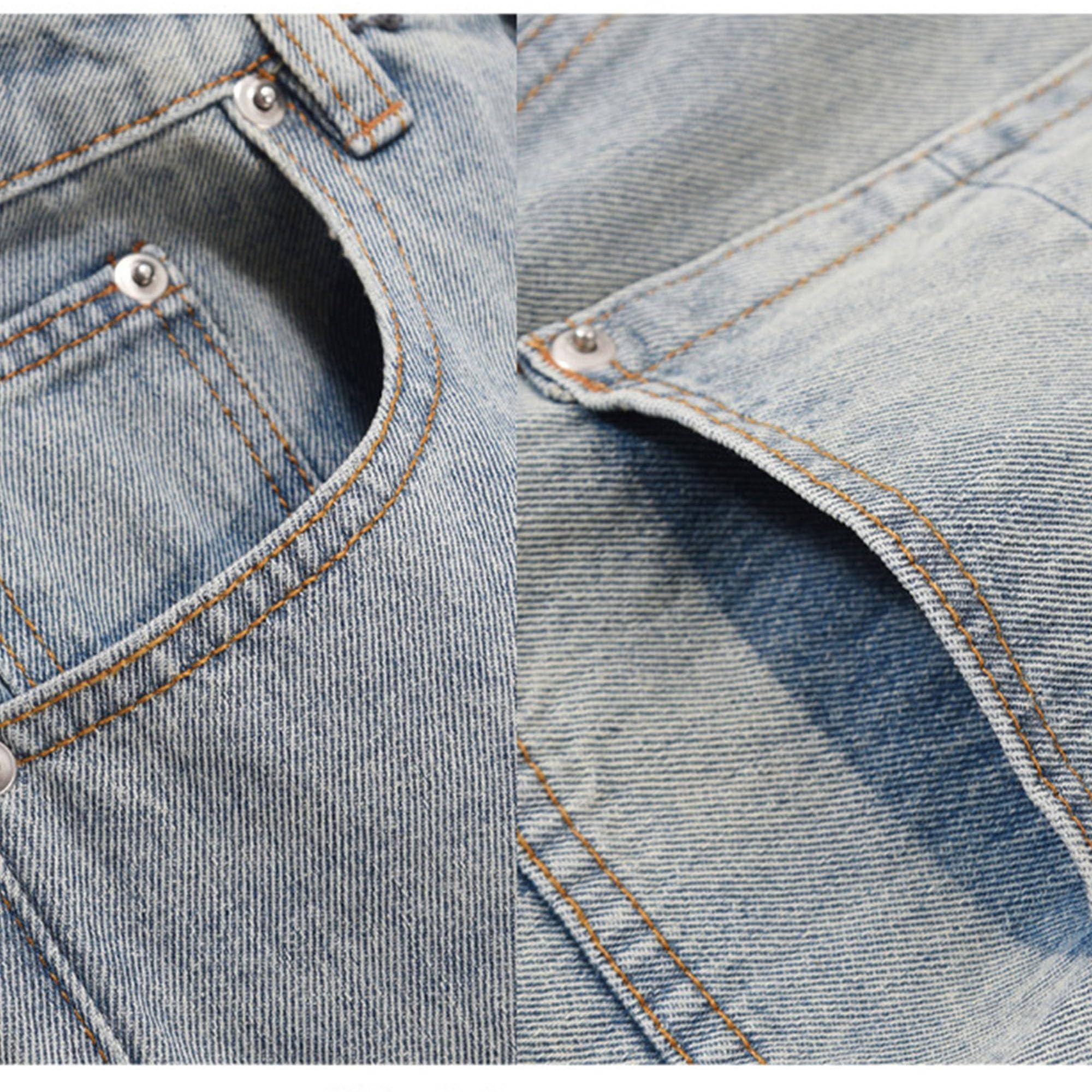 JEsilunmaMY JEsilunmaMY Men's Wash Distressed Denim Pants Relaxed Fit Straight Leg Jeans Trousers Retro Fashion Comfort Baggy Jeans (Light Blue,Large)