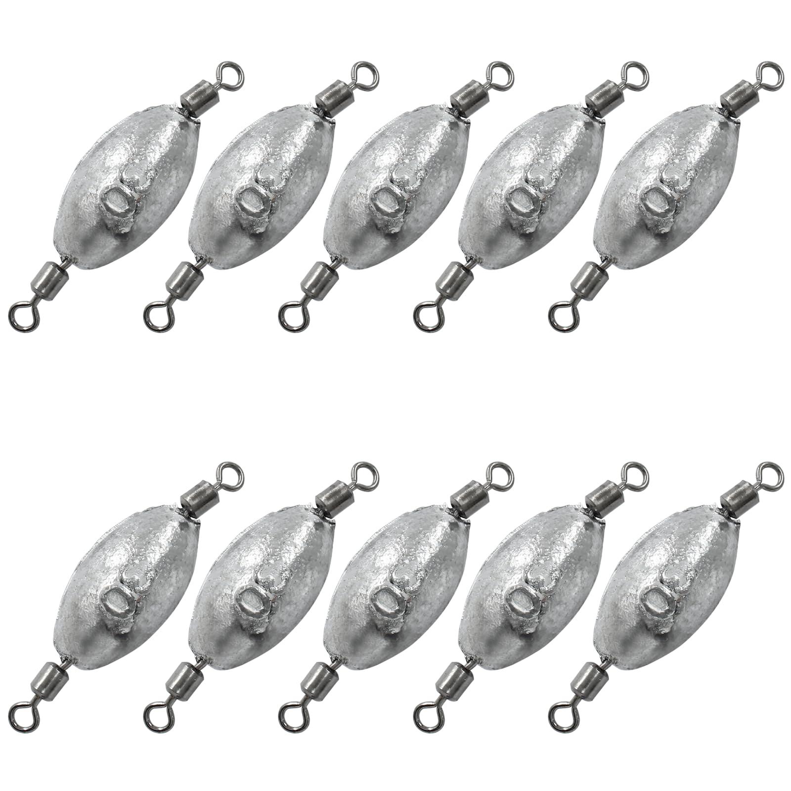 Uenhoy Uenhoy 10 Pcs Fishing Weights Inline Trolling Fishing Sinker Tackle with Inner Swivels, Oval Drop Casting Fishing Weight Sinkers, 1 oz30g