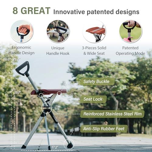 STEP2GOLD STEP2GOLD Ta-Da Chair Series 2- Portable Walking Stick, Cane with Seat, Foldable Chair, Hiking Stick, for Camping, Hiking, Lightweight Aluminum, Easy Carry, Anti-Slip (32.2"/Blue)