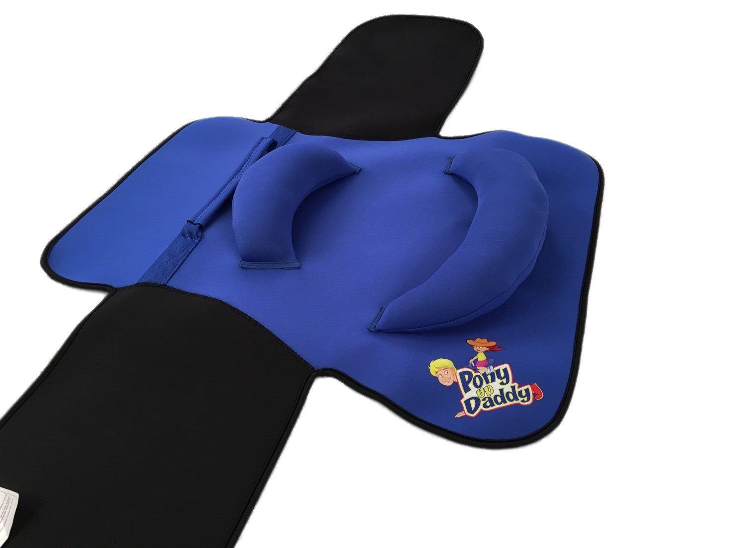 Pony Up Daddy Pony Up Daddy - Neoprene Parent Saddle with Easy Close Strap - Features Padded Seat and Grab Handle for Safe and Comfortable Play Pony Rides - Fits Up to 50\" Chest Size - Sheriff Blue