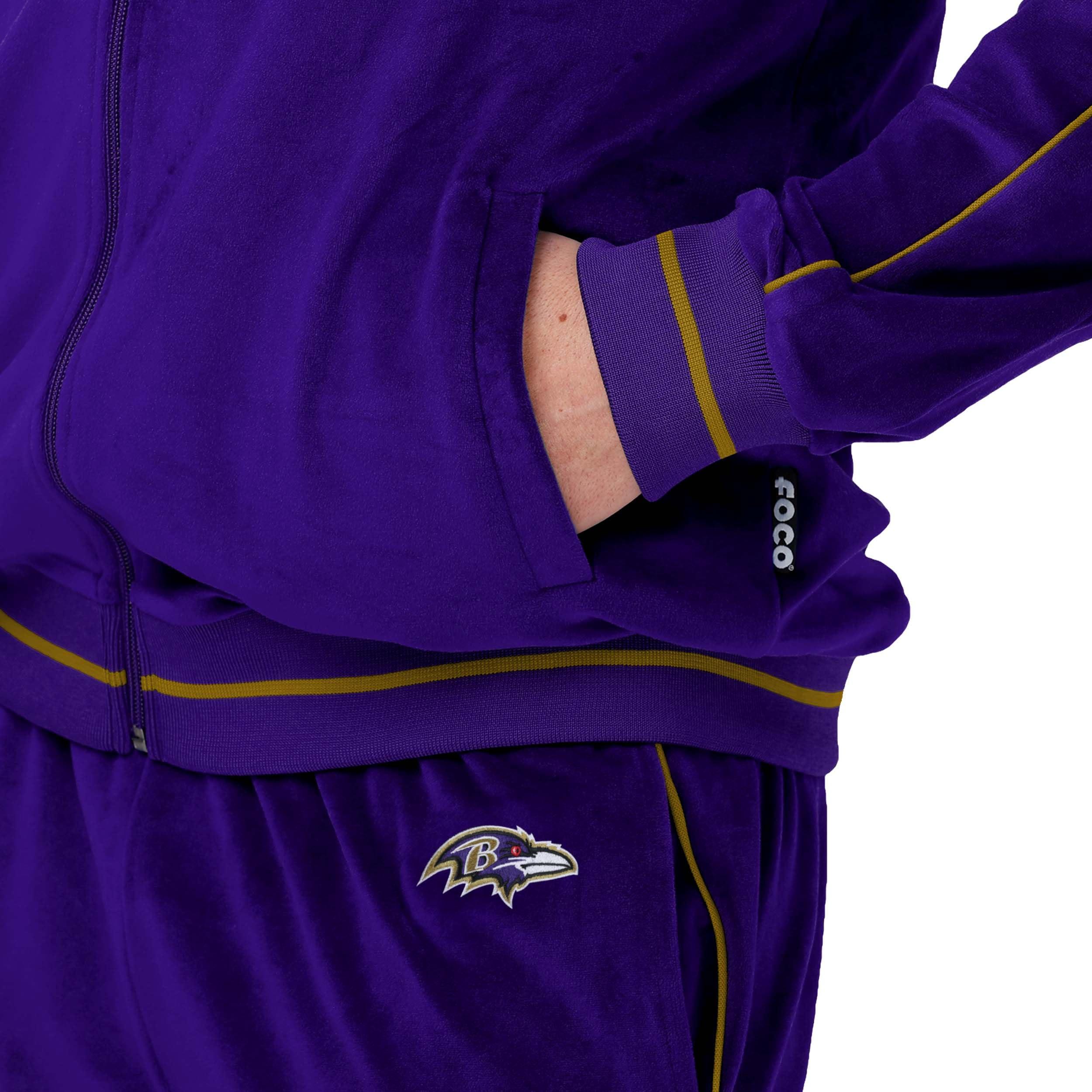 FOCO FOCO Men's Baltimore Ravens NFL Logo Tracksuit Soft Velour Sweatsuit Zip Up Jacket Top, Team Color