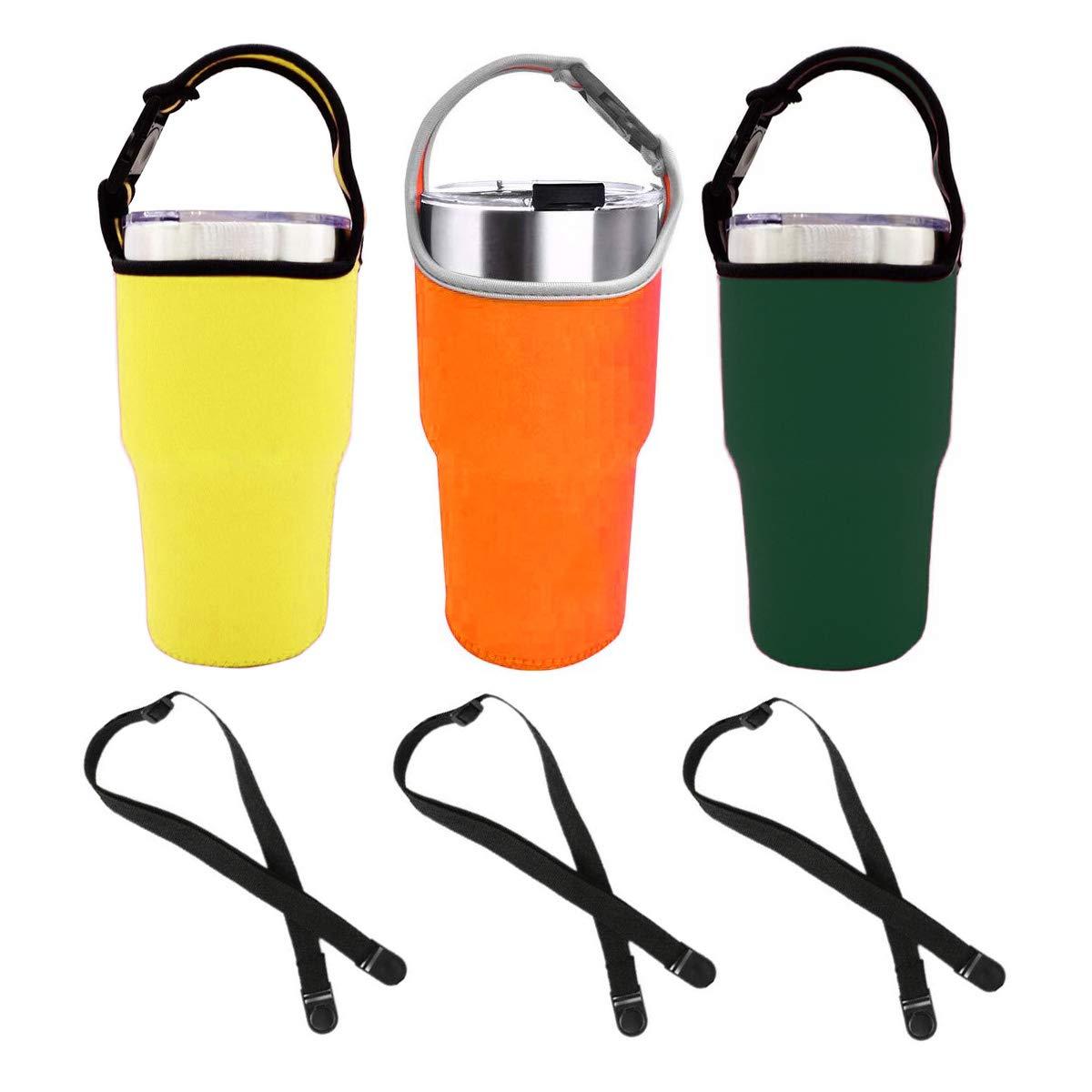 TuNan TuNan 3PCS Tumbler 30oz Carrier Holder Pouch with Shoulder Strap, Fit for YETI, Rtic, Atlin, Ozark Trail, Rambler, Neoprene Sleeve with Carrying Handle- 3 Colors