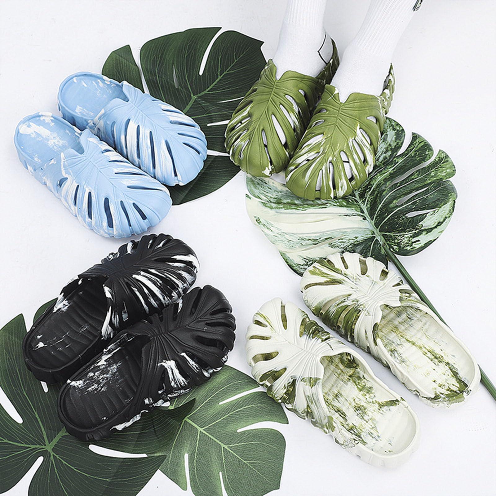 Jfxgjuv Jfxgjuv Monstera Slippers, Monstera Leaf Slippers, New Adult Anti-Slip Monstera Slippers, Monstera Slides Sandals Shoes for Women Men (Black a,9.5-10 Women/7.5-8 Men)