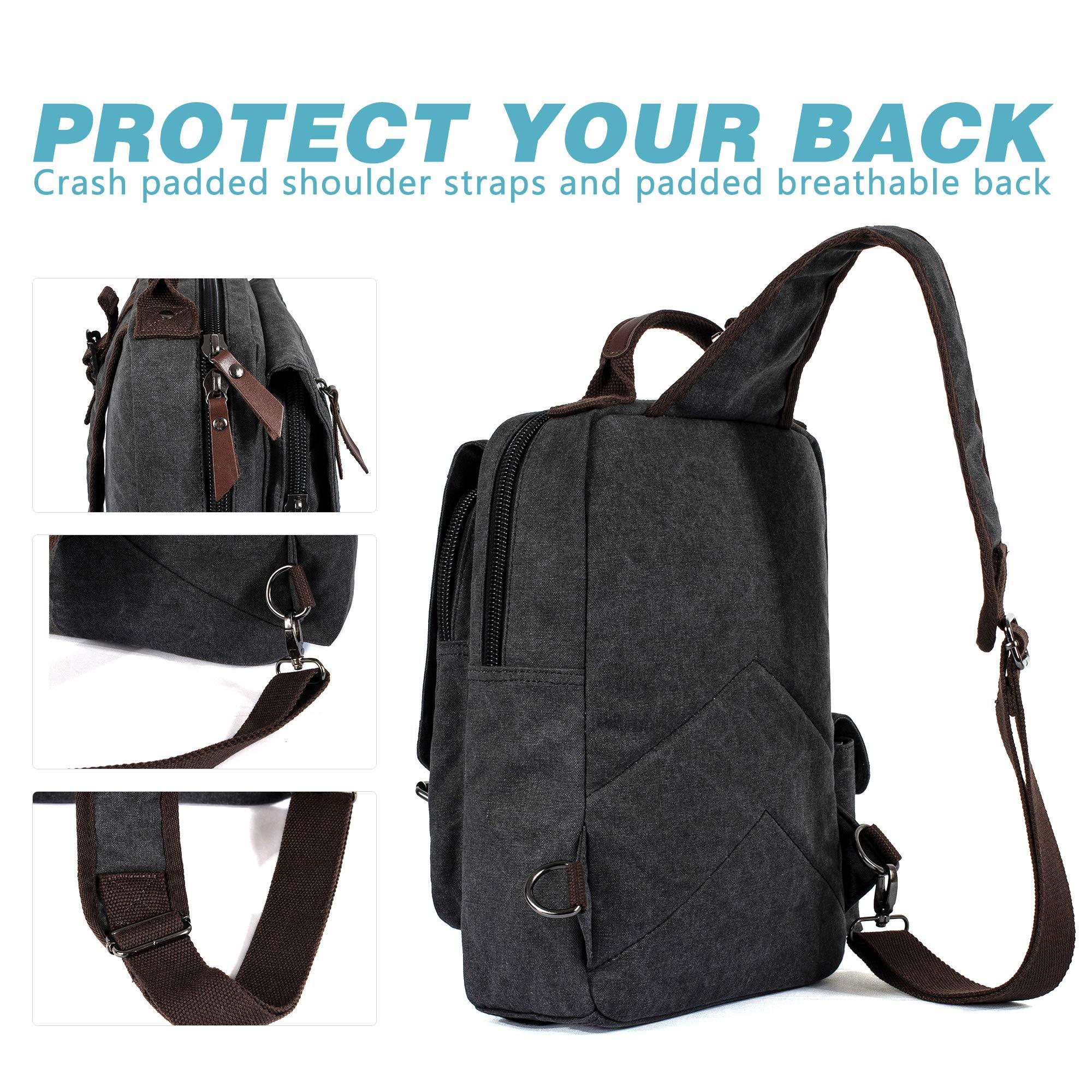 H HIKKER-LINK H HIKKER-LINK Canvas Messenger Bag Crossbody Shoulder Backpack Sling Bag Rucksack Daypack Casual Travel Medium Black