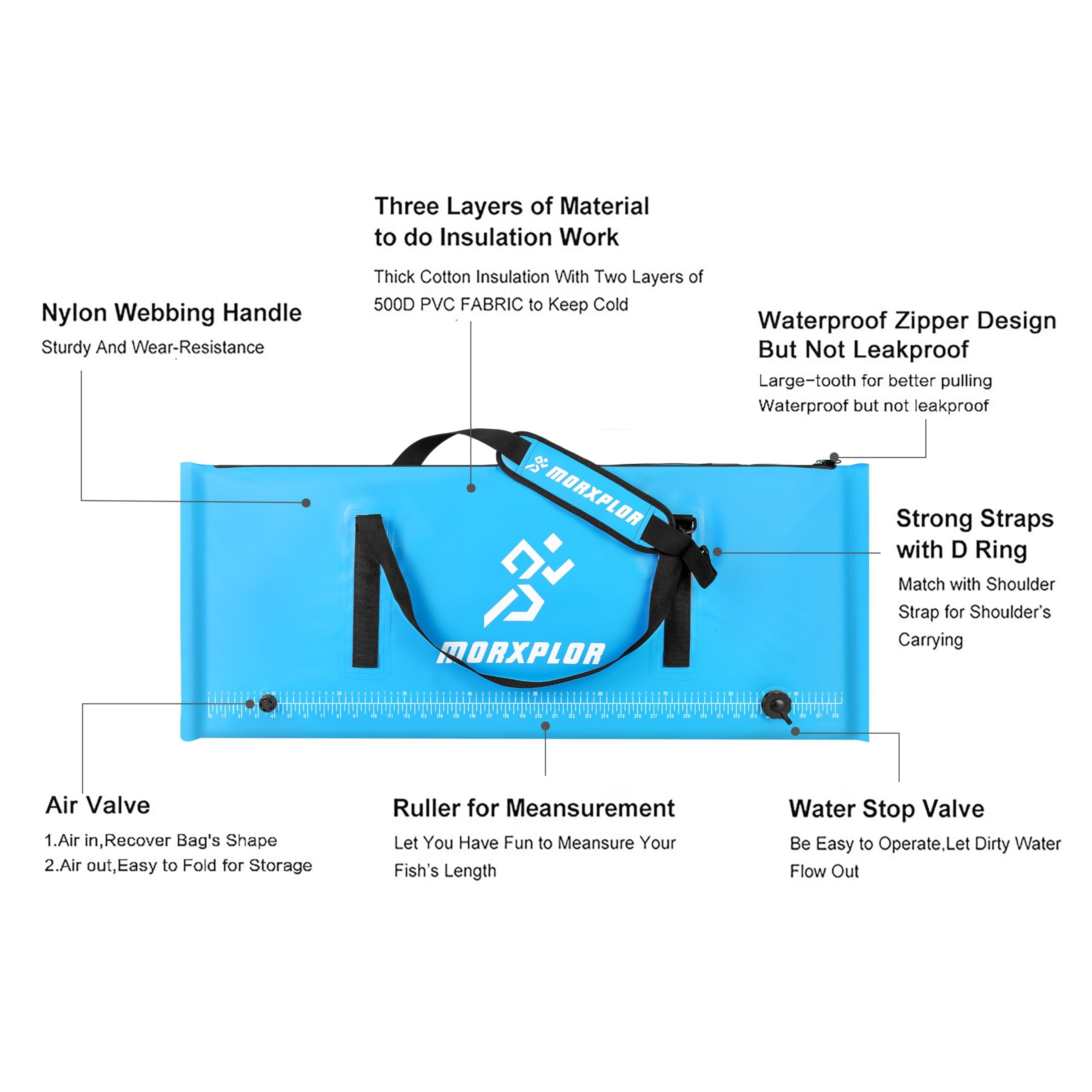 MORXPLOR MORXPLOR Insulated Fish Cooler Bag for Fishing 40x17 47x17Inches,Insulated Fish Kill Bag with Drain Valve,Large Cooler Bag,Food Delivery Bags,Reusable Grocery Bags
