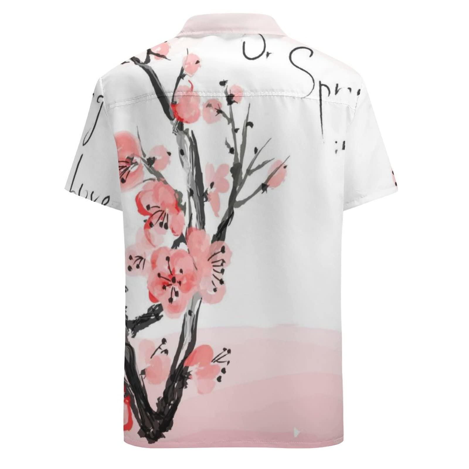 BAIKUTOUAN BAIKUTOUAN Japanese Cherry Blossom Men's Short Sleeve Shirt Casual Loose Button Down Shirts for Work Beach Vacation 3XL