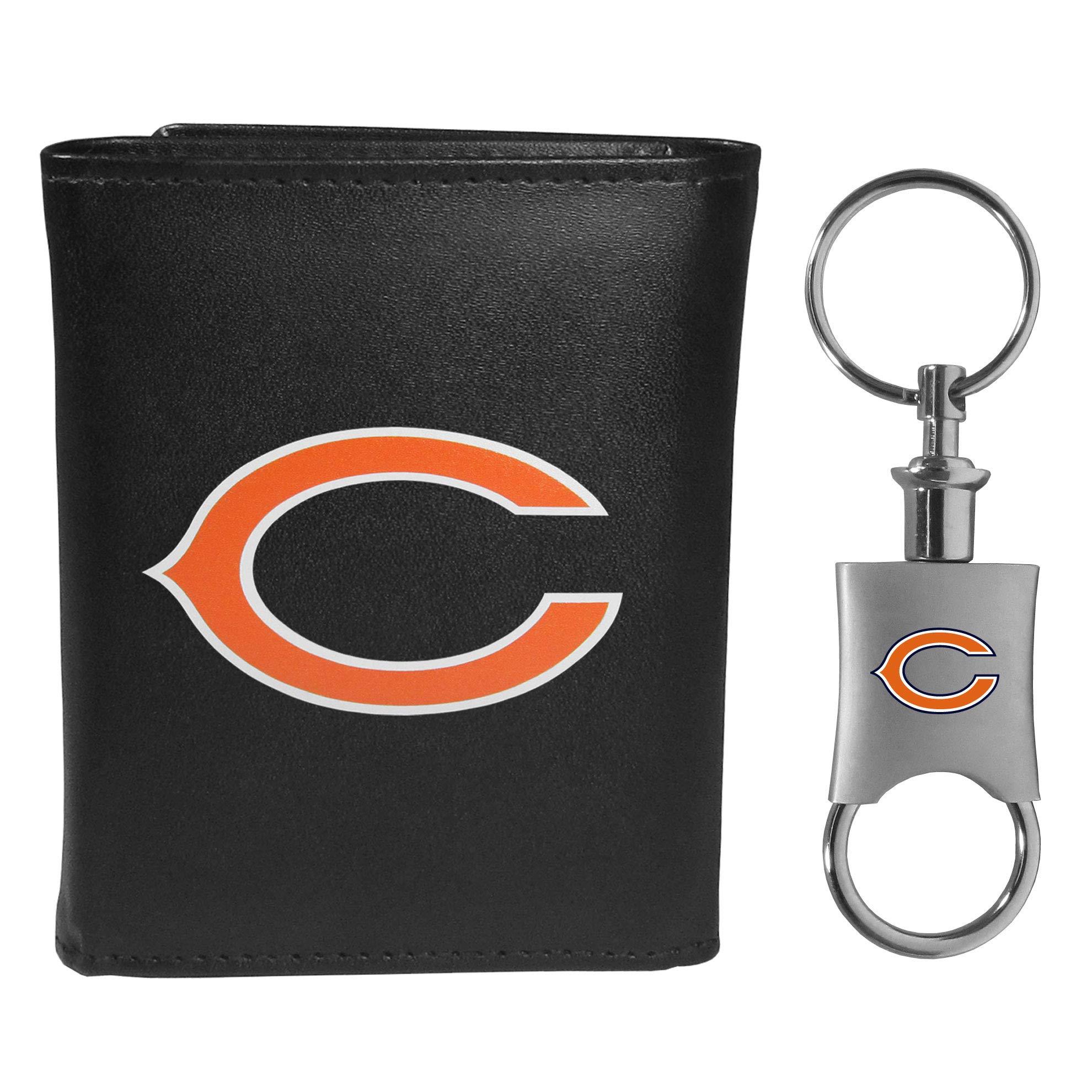 Siskiyou Siskiyou Sports NFL Chicago Bears Mens Leather Tri-fold Wallet & Valet Key Chain, Black, One Size