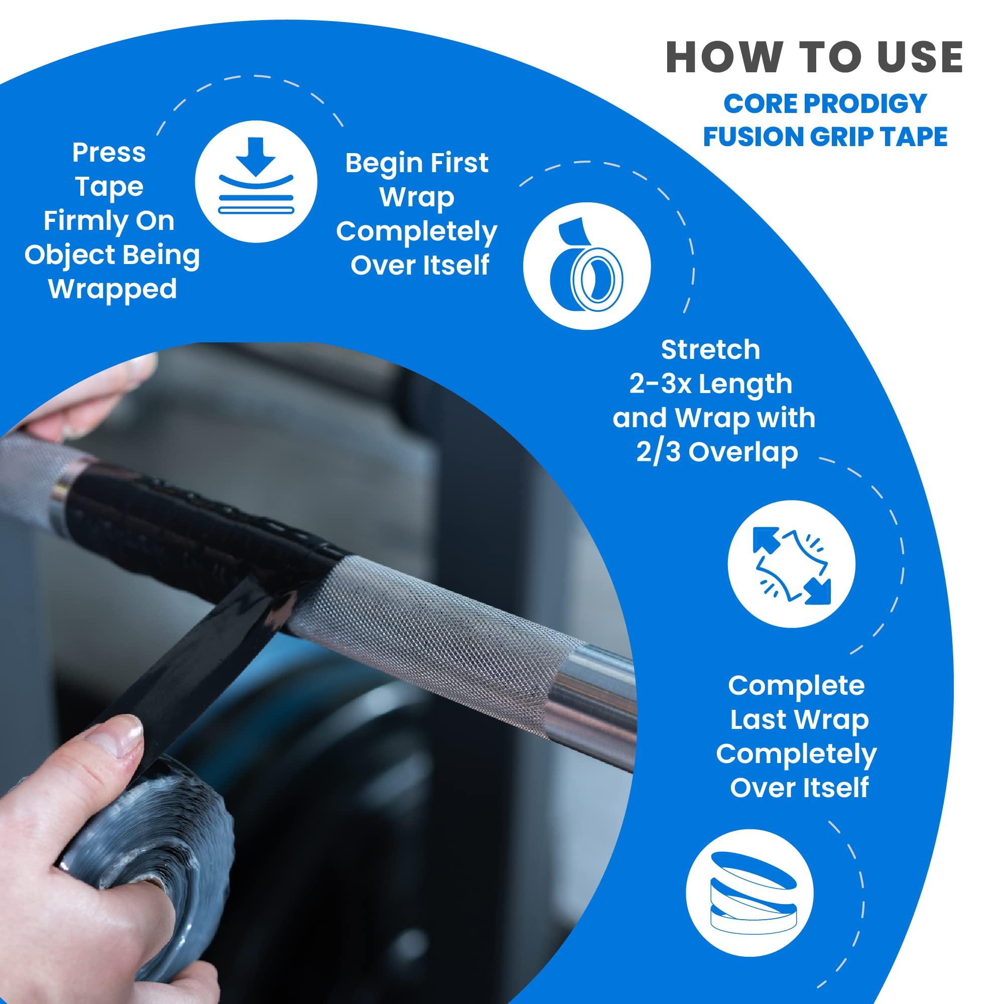 Core Prodigy Core Prodigy Fusion Grip Tape - Silicone Rubber Wrap for Pull Up Bars, Barbells, Dumbbells, Sports and Gym Equipment, and Tools (10 Foot, White)