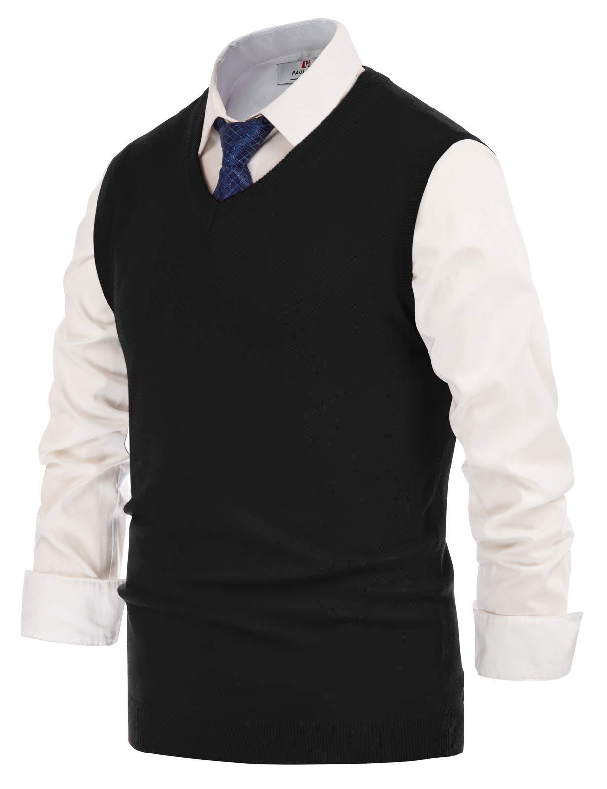 PJ PAUL JONES PJ PAUL JONES Men V Neck Sweater Vests Basic Slim Fit Solid Plain Sleeveless Pullover Sweater Vest Black 3XL