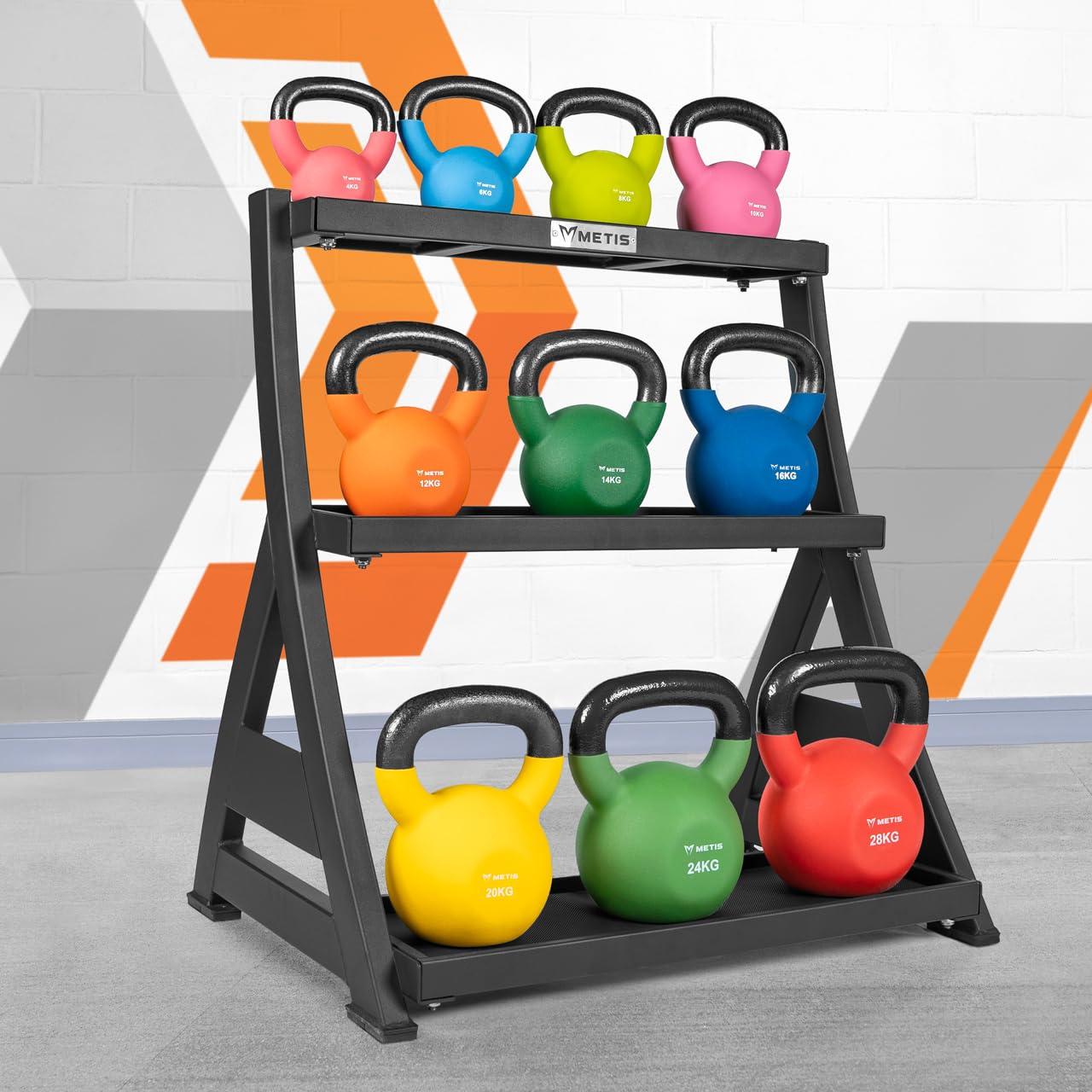 METIS METIS 3 Tier Kettlebell Rack - Gym Set Storage Rack (Neoprene Kettlebell Set + Rack)