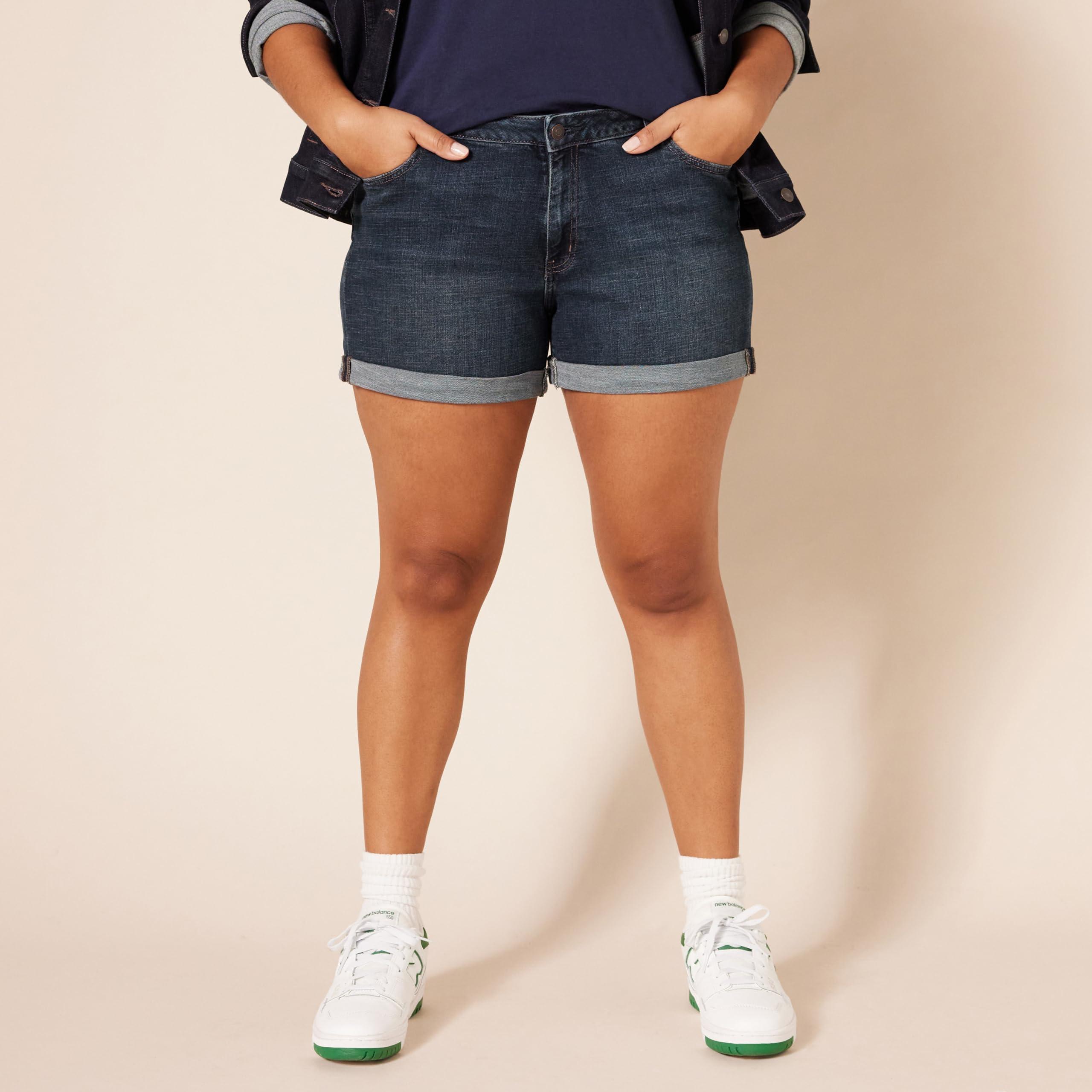 Amazon Essentials Amazon Essentials Women's Mid-Rise Slim Fit 4" Denim Shorts, Dark Denim, 6
