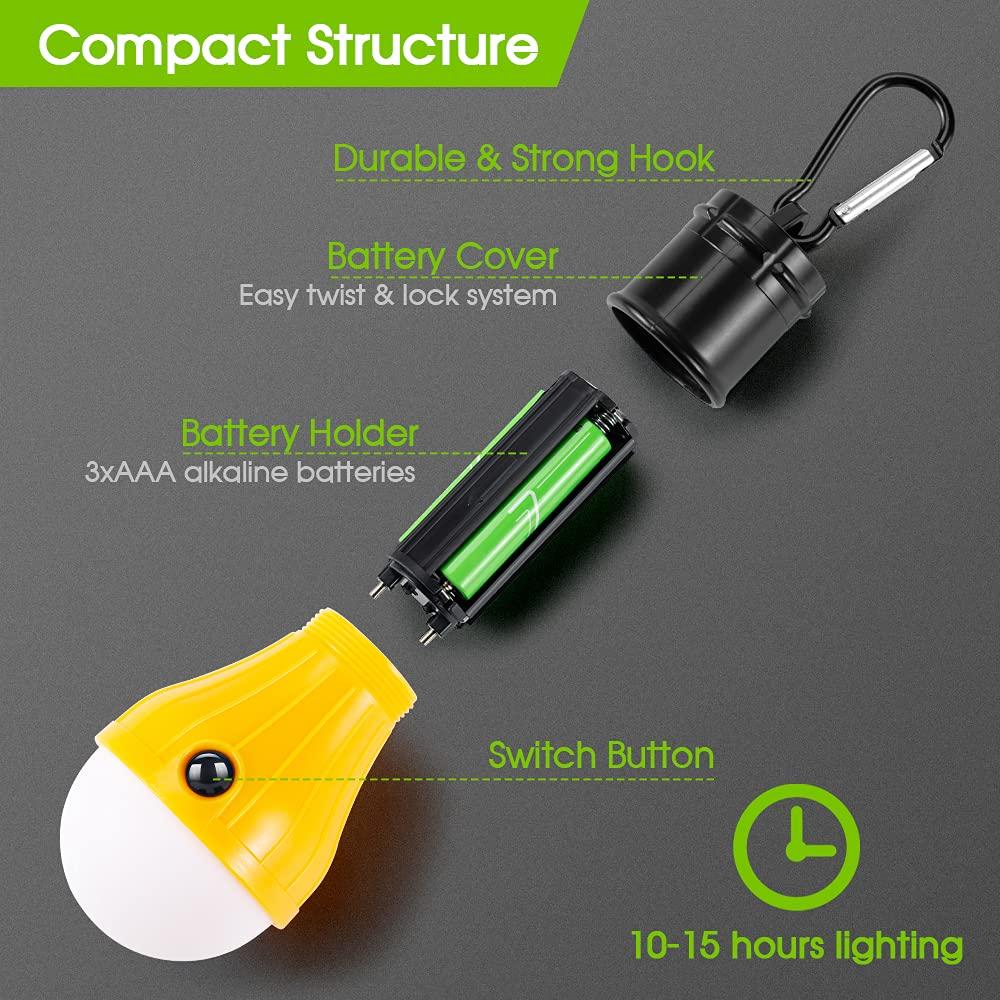 Doukey Campings Light [4 Pack] Doukey Portable Camping Lantern Bulb LED Tent Lanterns Emergency Light Camping Essentials Tent Accessories LED Lantern for Backpacking Camping Hiking Hurricane Outage
