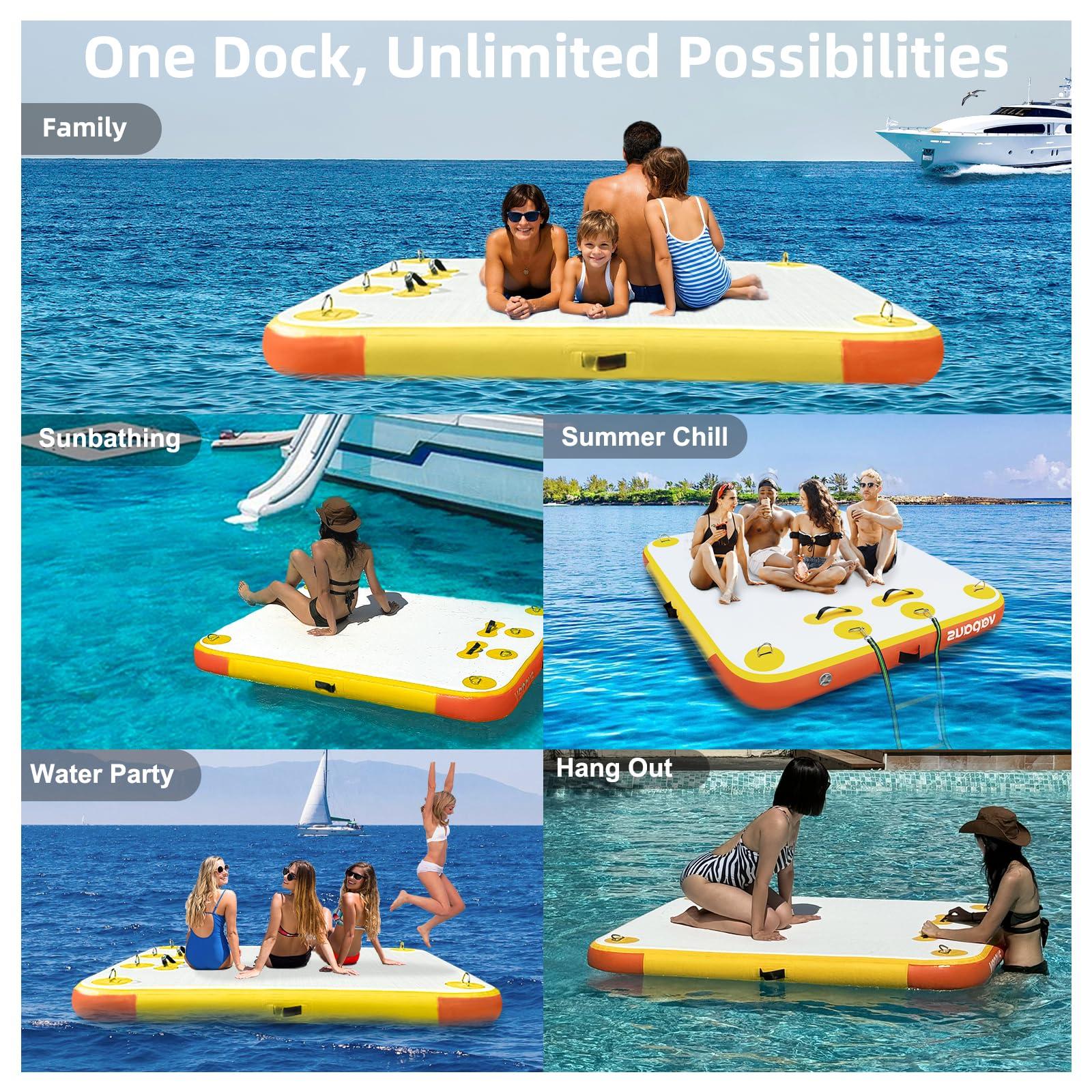 vapaus vapaus Inflatable Floating Dock Water Air Mat Swim Platform Floating Island Deck with Rope Ladder for Pool Lake Beach Relaxing Sunbathing (Yellow Orange, 10ft x 6ft x 6")
