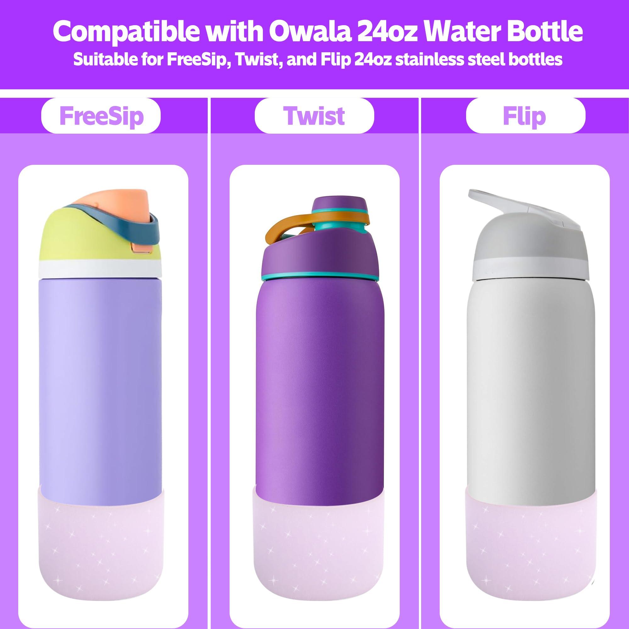 AESKEIA 2PCS Silicone Water Bottle Boot for Owala 24oz 32oz 40oz,Anti-Slip Protective Sleeve Bottom Bumper Protector for FreeSip, Twist, and Flip Stainless Steel Water Bottles (Glitter Light Purple, 24oz)