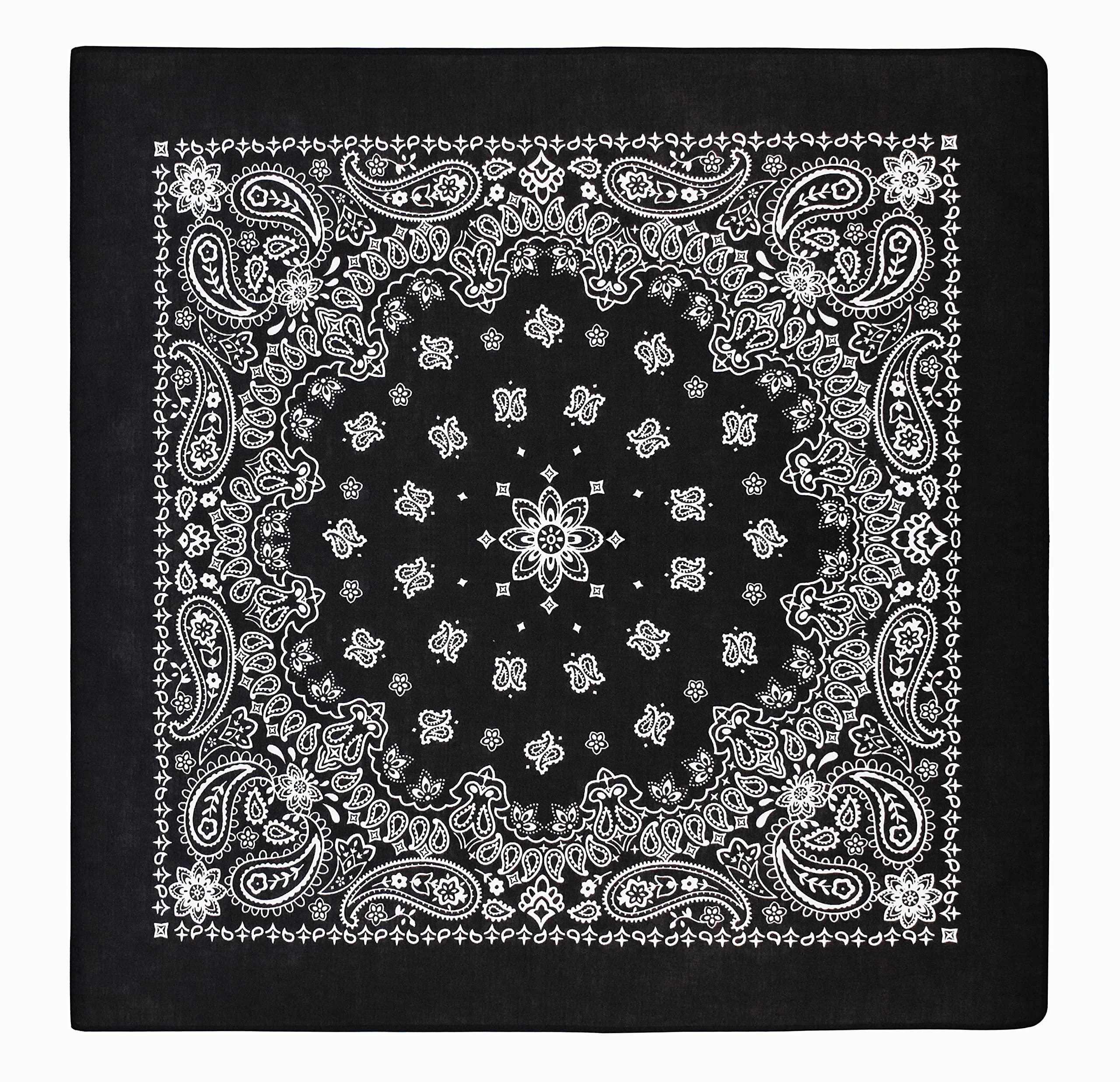 EVERY-VILLE Where EVERYone is Welcome Black Bandana for Men Women- 100% Soft Cotton, Paisley, 22x22 In, 1 Pack - Large Head Bandanna Western Cowboy Handkerchief Scarf