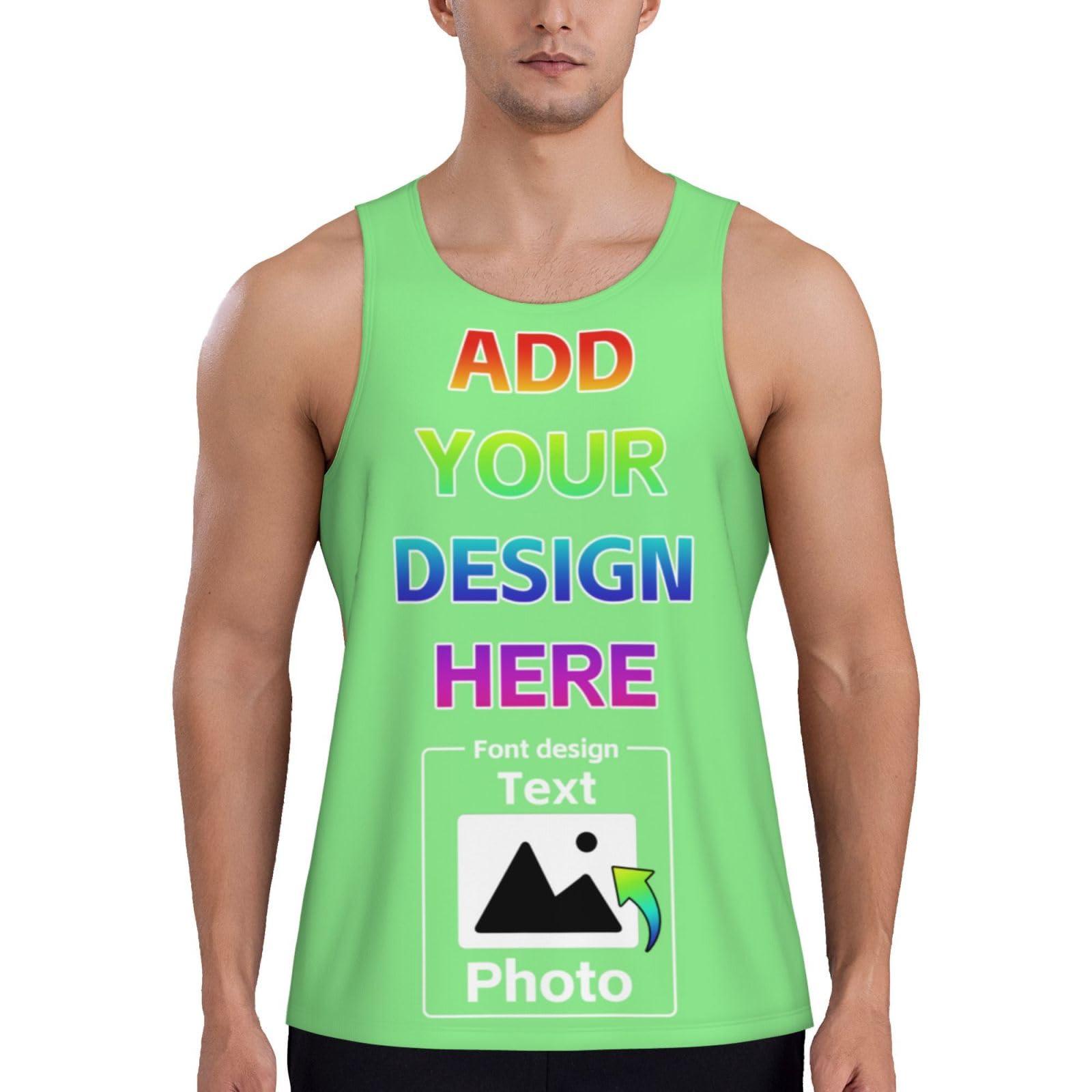 NineFit Basics Personalized Mens Tank Top Custom Men Sleeveless Tops Design Your Own Photo Text for Gym Running Tank Tops L A0136 Lightgreen