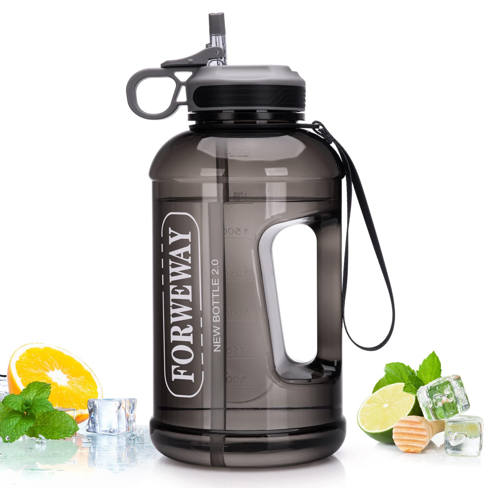 FORWEWAY FORWEWAY Half Gallon Water Bottle with Straw Leakproof Large Sports Water Bottle with Handle 2L/74oz BPA Free Water Jug for Camping Hiking (2.2L, Black)