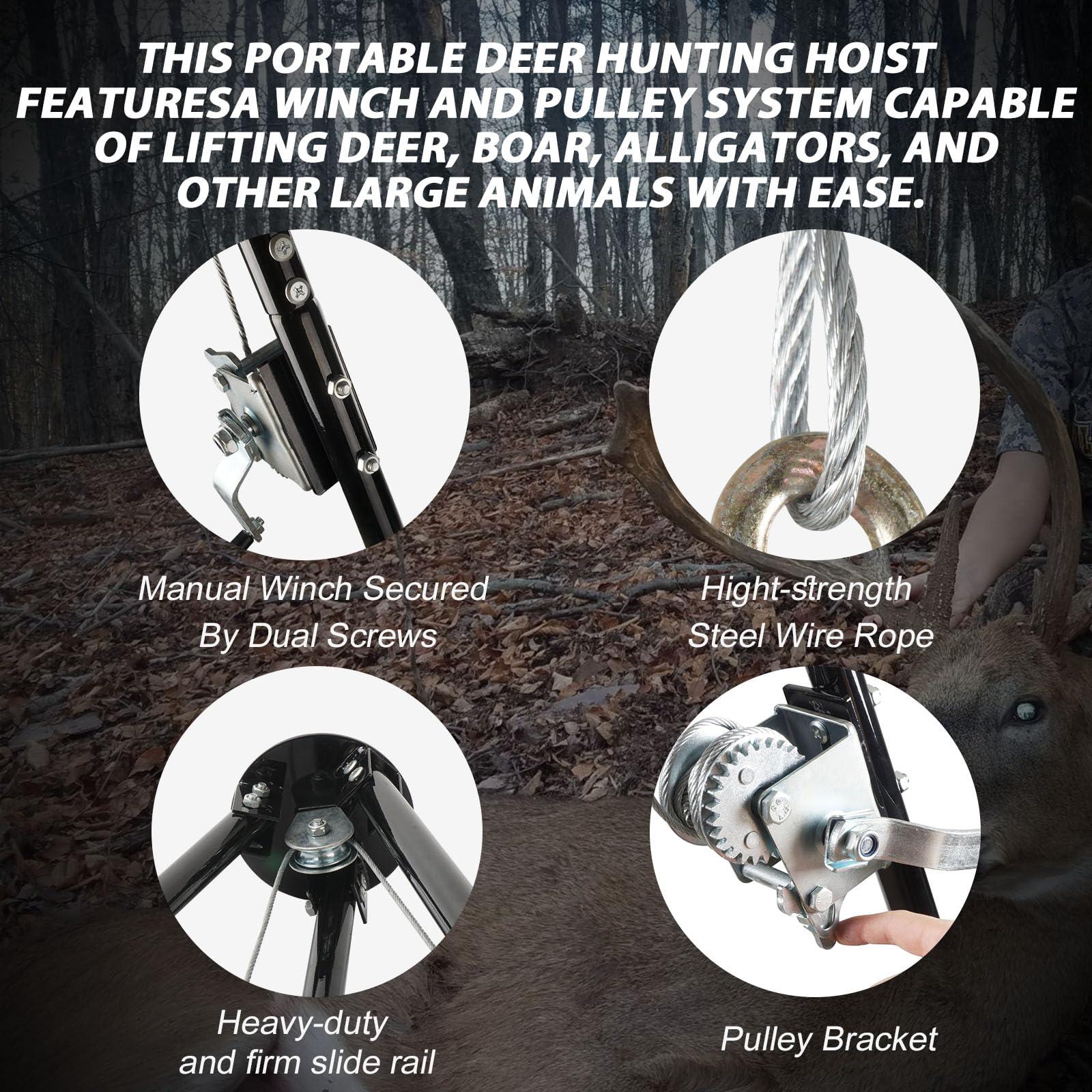 Smarkey Tripod Game Deer Hoist Stand Hanger Rack with Gambrel and Manual Winch for Hunting, Hide Skinning and Field Dressing -500 lb Capacity