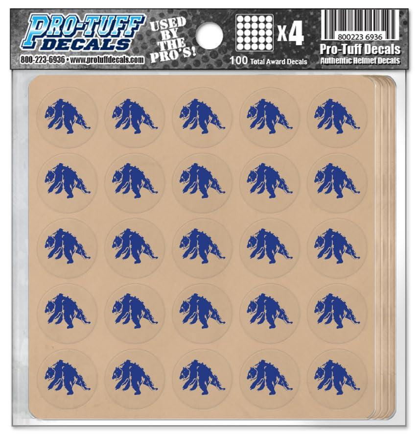 Pro-Tuff Decals Stalking Bear Award Decals Thick mil Vinyl 1-1/8" Diameter (100 Decals) Professional-Grade Football Hockey Baseball Softball Lacrosse (Royal Blue on Clear)