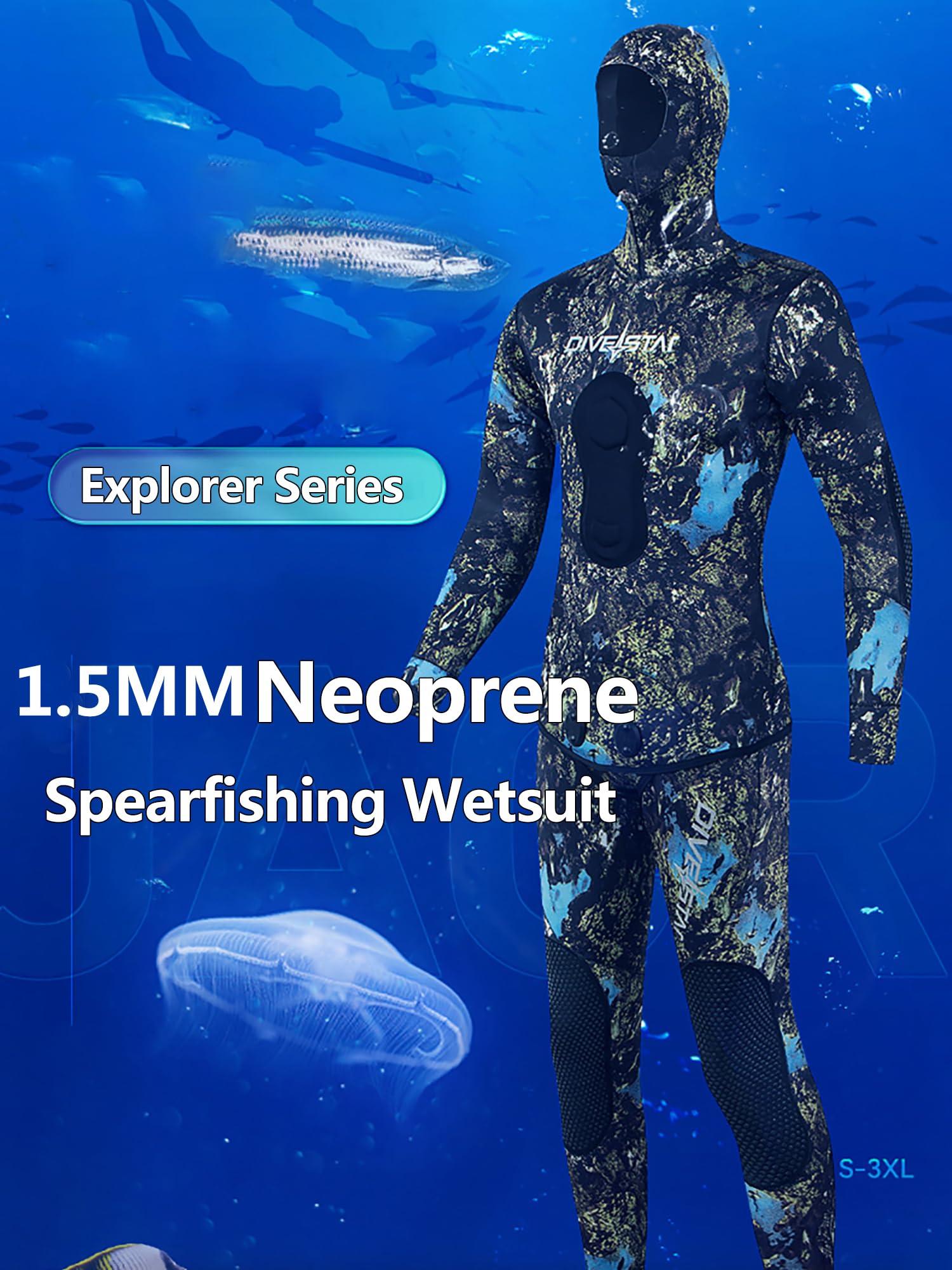 WYYHAA WYYHAA 1.5MM Neoprene Spearfishing Wetsuit with Hooded, 2 Pieces Camouflage Hunting Diving Suit for Cool Water Freediving Snorkeling,XL