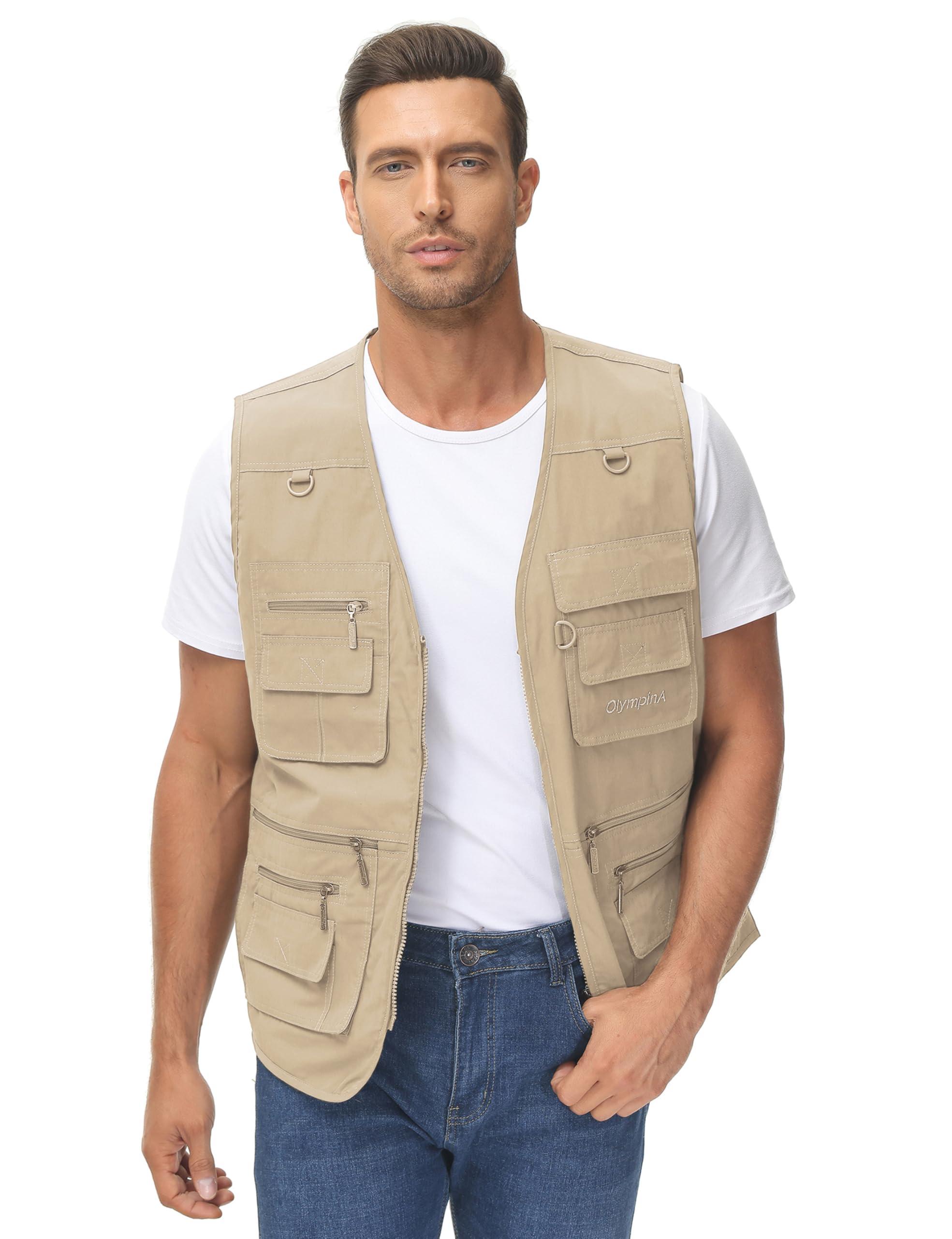 Lentta Lentta Men's Fishing Vest Summer Outdoor Lightweight Work Photo Vest 16 Pockets(Poplin LightKhaki-XL)