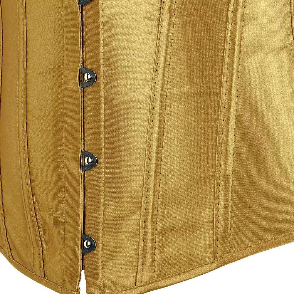 Jutrisujo Yellow Corset Top Bustier Victorian Lace up Lingerie Women Overbust Renaissance Halloween Satin Plus Size Fashion XS