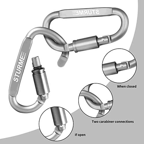 STURME STURME Carabiner Clip Aluminum D-Ring Locking Durable Strong and Light Large Carabiners Clip Set for Outdoor Camping Screw Gate Lock Hooks Spring Link Improved Design Pack (9 Pack)