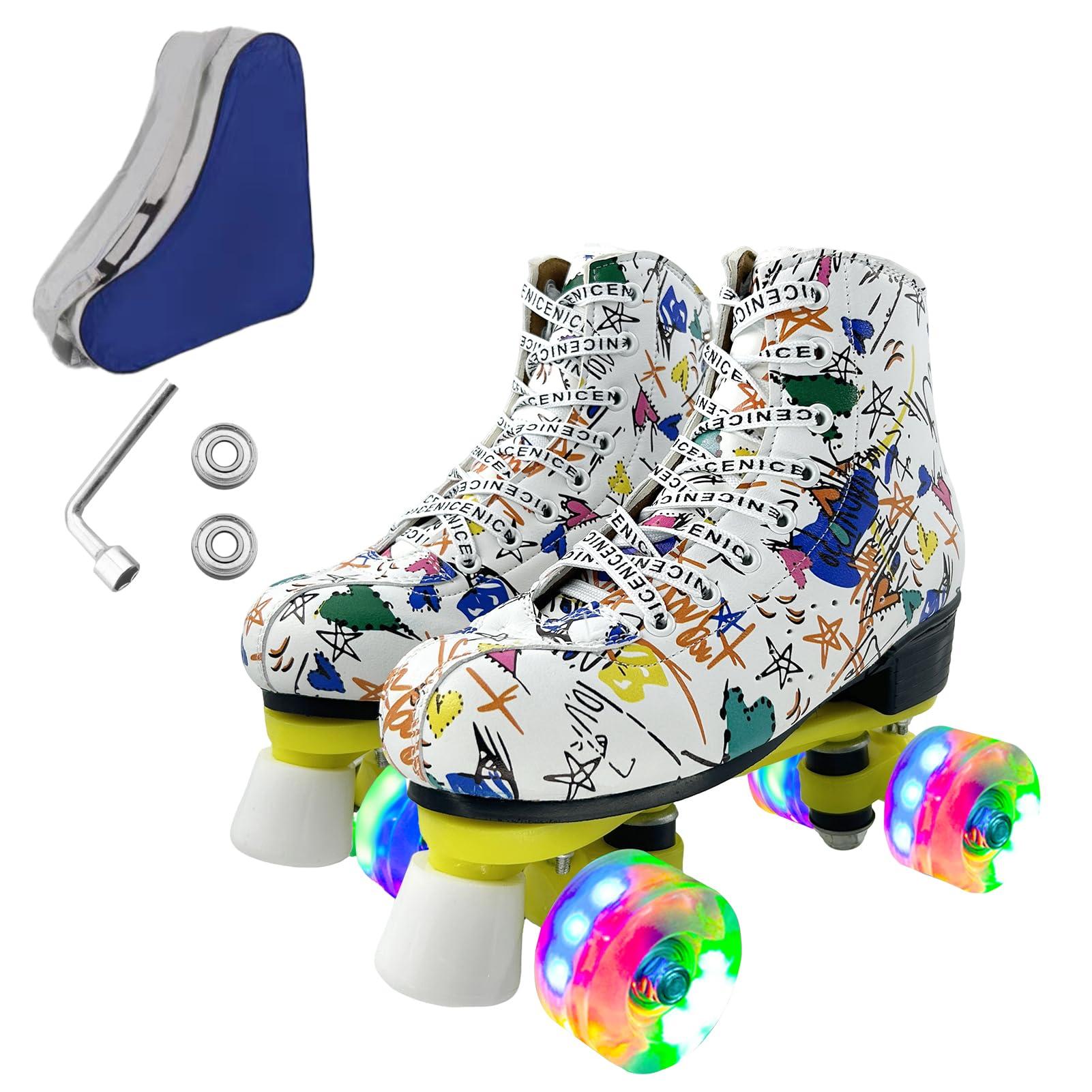 ugboiu Ugboiu Roller Skates for Men and Women, Derby Roller Skates with 4 Shiny Wheel, Classic Double-Row Roller Skates for Indoor and Outdoor