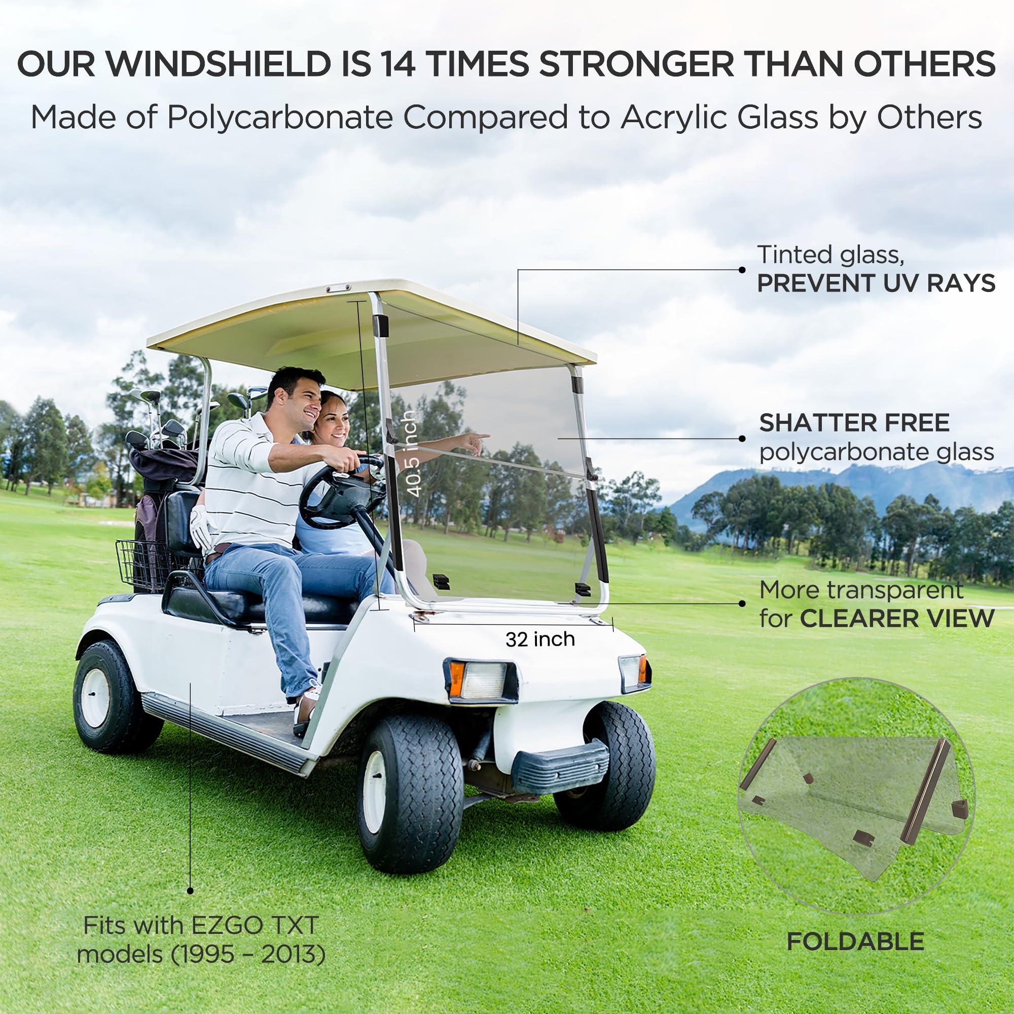 ZivPlay Ezgo Golf Cart Windshield Ezgo TXT Windshield Replacement for Front Fits 1995 to 2013 Ezgo TXT and Medalist Models Foldable Tinted UV Protection and Impact Resistant PC Shield