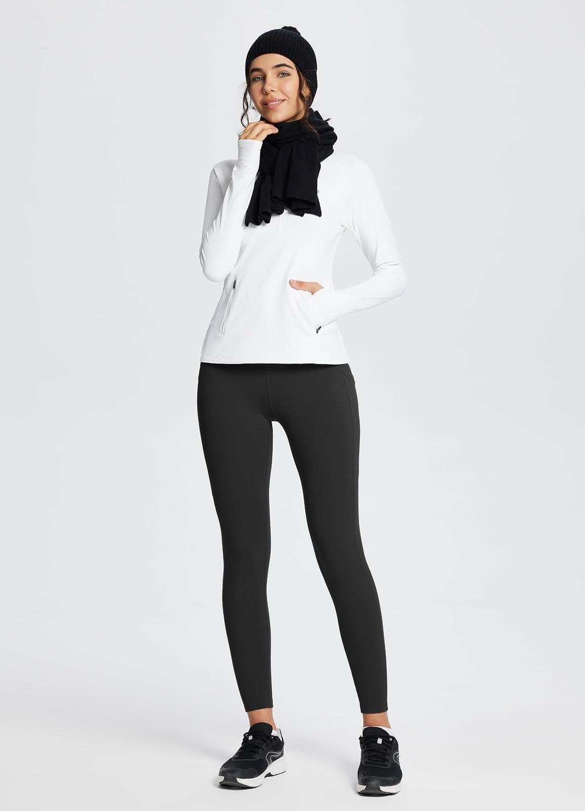 BALEAF BALEAF Women's Fleece Lined Leggings with Pockets 25" Petite Thermal Winter Warm High Waisted Thick 7/8 Yoga Pants Black S