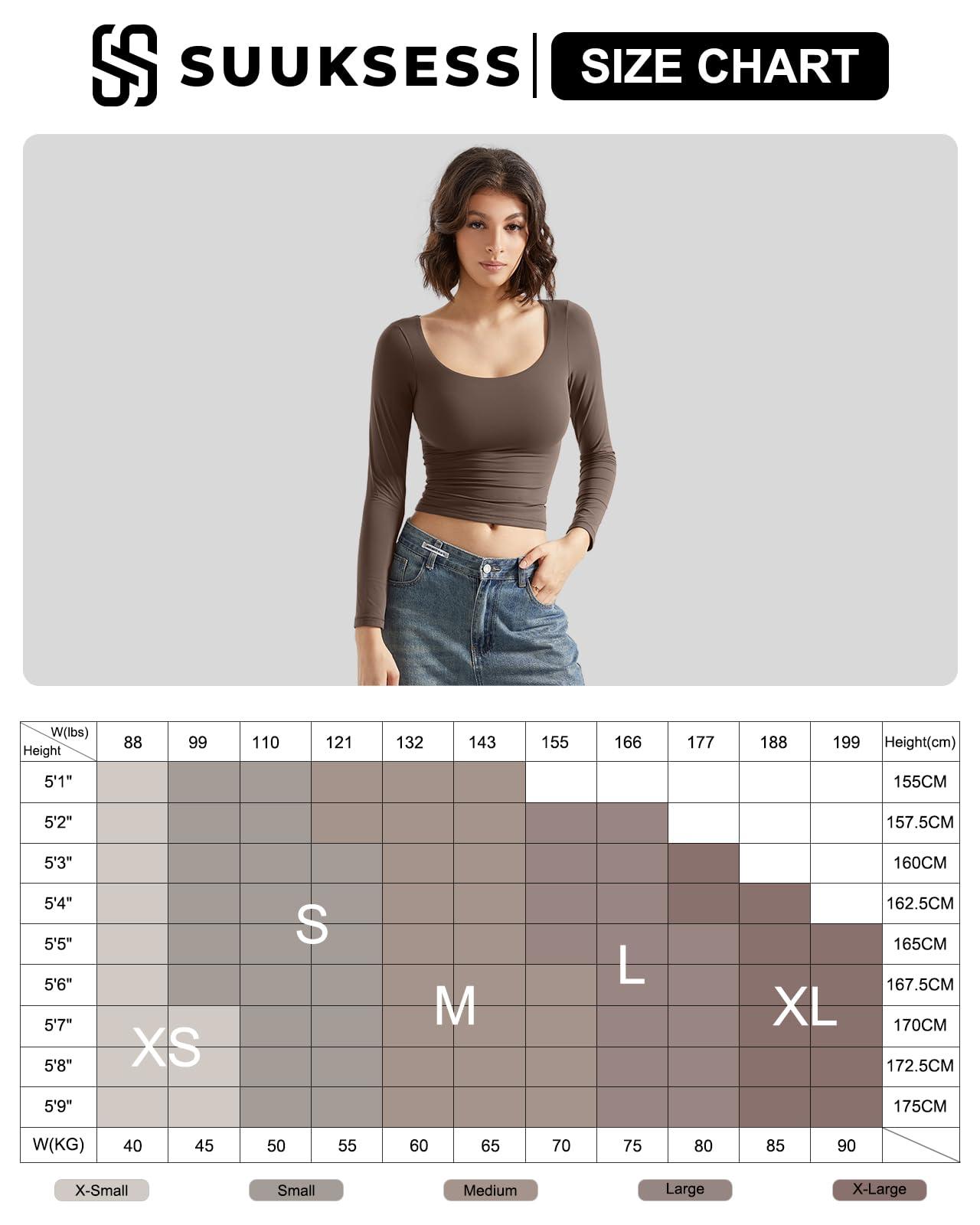 SUUKSESS SUUKSESS Women Double Lined Fitted Basic T Shirts Scoop Neck Long Sleeve Crop Top (White, S)