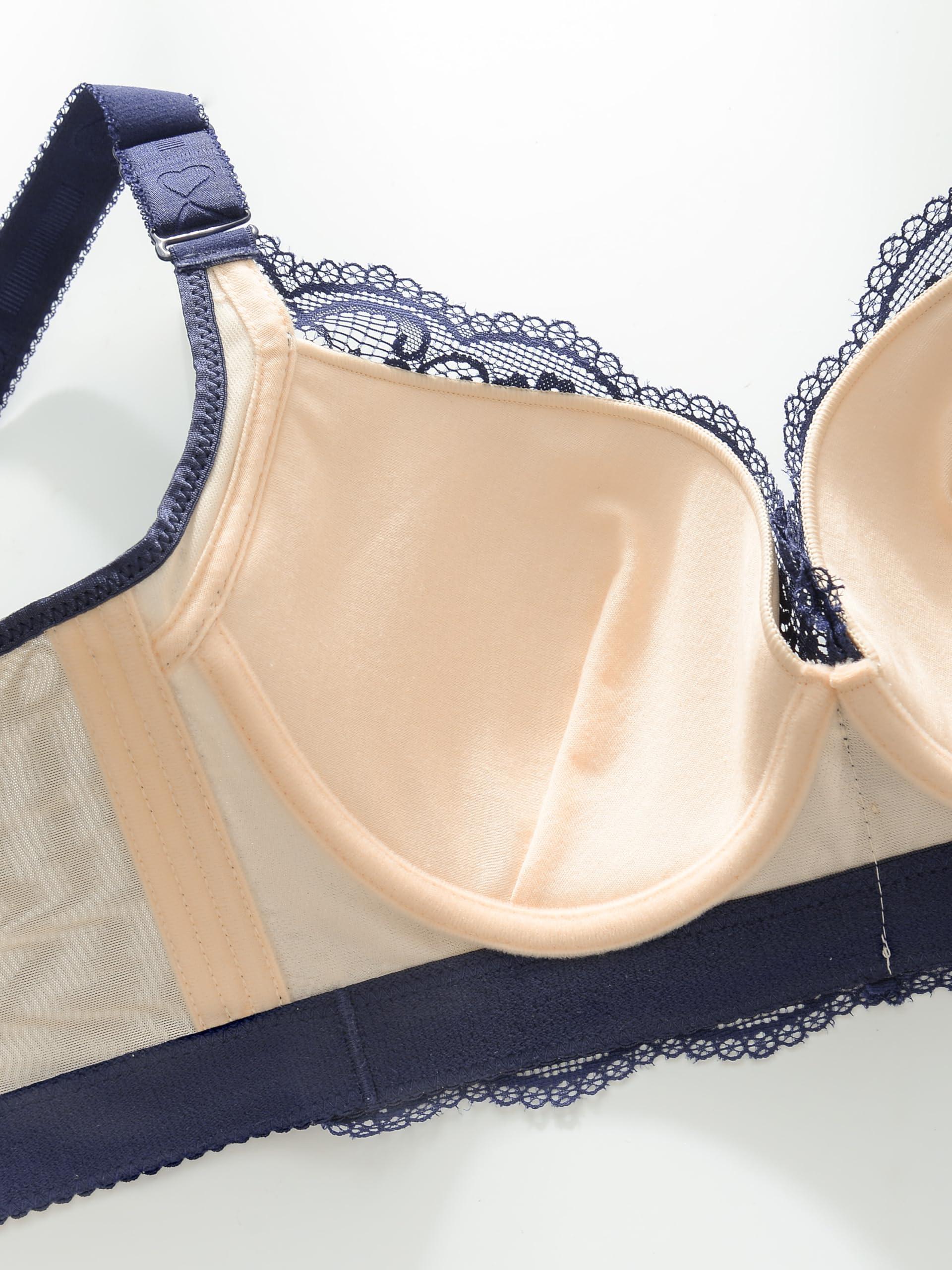 CAHL&FAUO Push Up Bra Plus Size Lace Underwire Minimizer Bra Add Cup Bra Everyday Bra Blue 38B