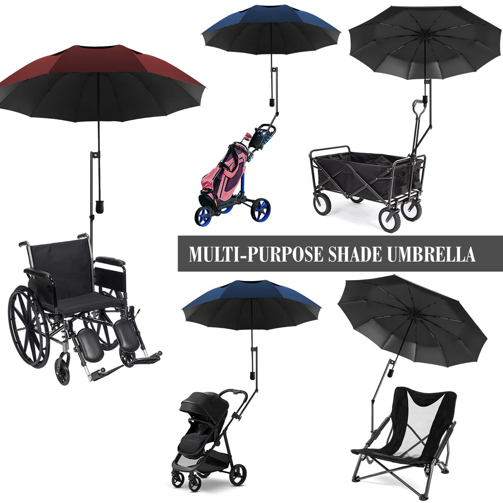 HOBVO HOBVO UPF 50+ Golf Umbrella with Adjustable Universal Clamp Portable Umbrellas for Rain, Manual Open & Close, for Beach Chair, Golf Cart, Stroller, Bleacher, Patio (Black, 49.2")