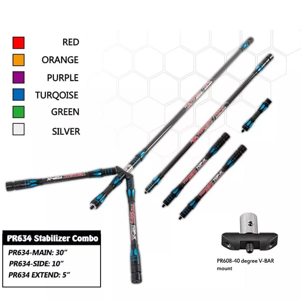 HNZMDY HNZMDY Archery Bow Stabilizer Set 30/10/5 inch Carbon Fiber Bow Stabilzer Shock Absorber Balance Bar Stabilizer System for Recurve Bow and Compound Bow Hunting Shooting (Silver/PR634)
