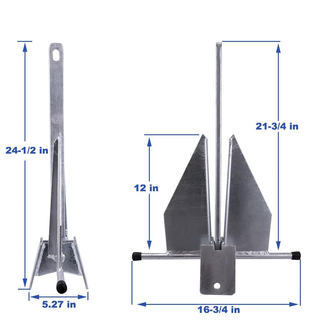 MARINE SYSTEM MARINE SYSTEM Portable Galvanized Fluke Style Anchor 8 LB 10 LB 13 lb for Different Size Boats Pontoon, Deck, Fishing, and Sail (13 LB: 20-32 FT Boats)