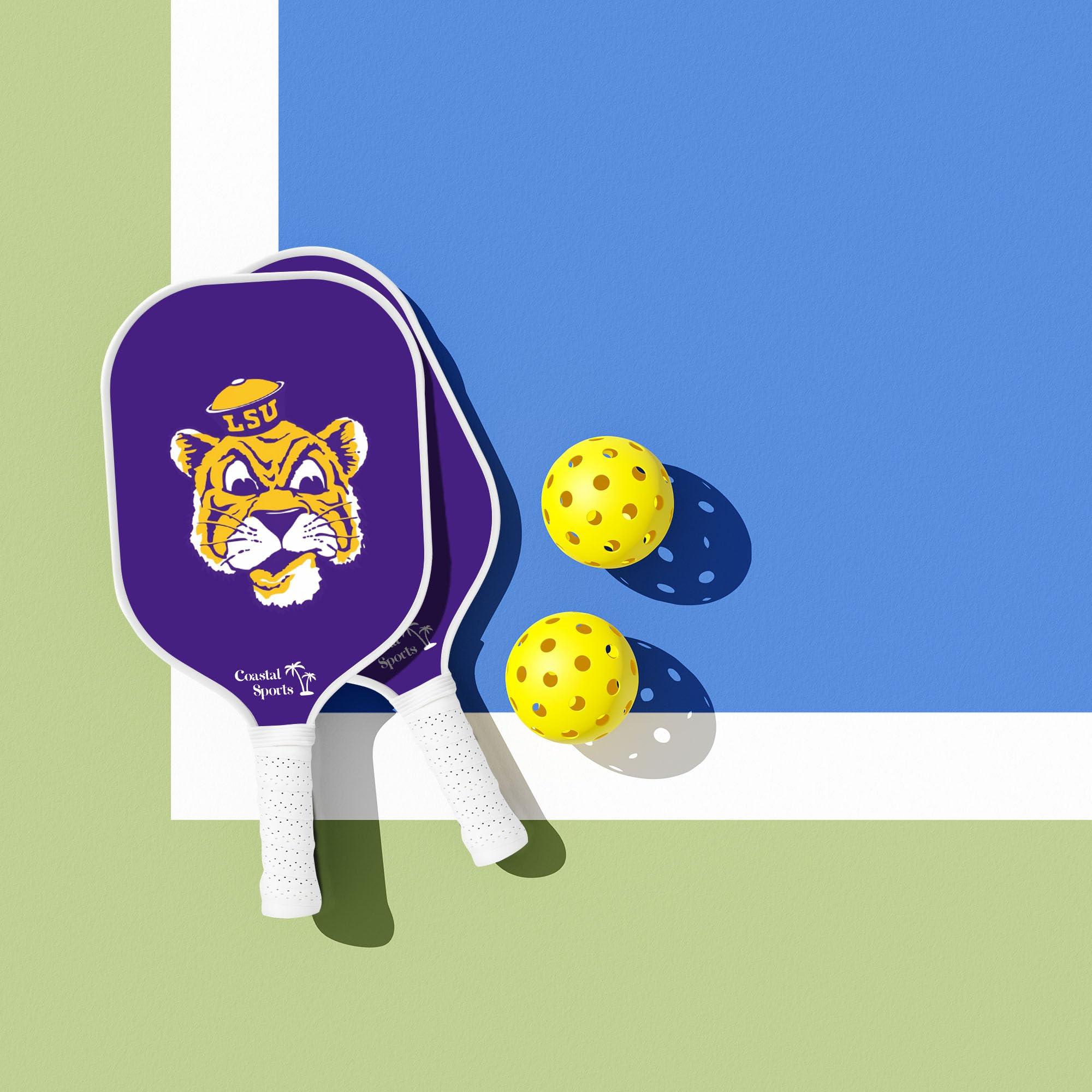 Coastal Sports LSU Pickleball Paddle | Officially Licensed Collegiate Pickleball Paddle | Honeycomb Polymer Core | Graphite Face | Premium Leather Grip | Lightweight