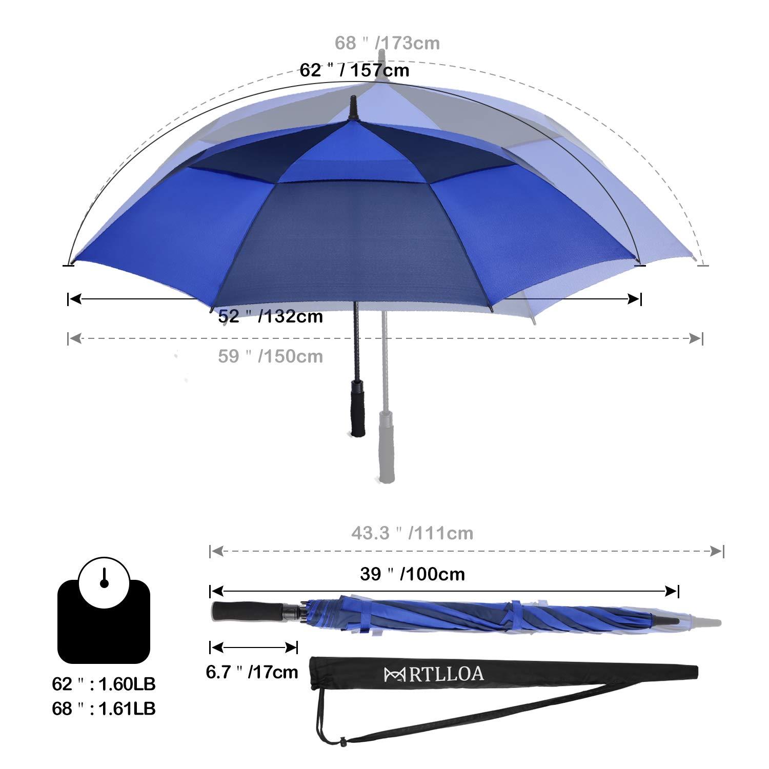 MRTLLOA MRTLLOA Automatic Open Golf Umbrella, Extra-Large Oversized Double Canopy Vented Windproof Waterproof Stick Rain Golf Umbrellas for Men and Women(Royal Navy Blue/68 in)