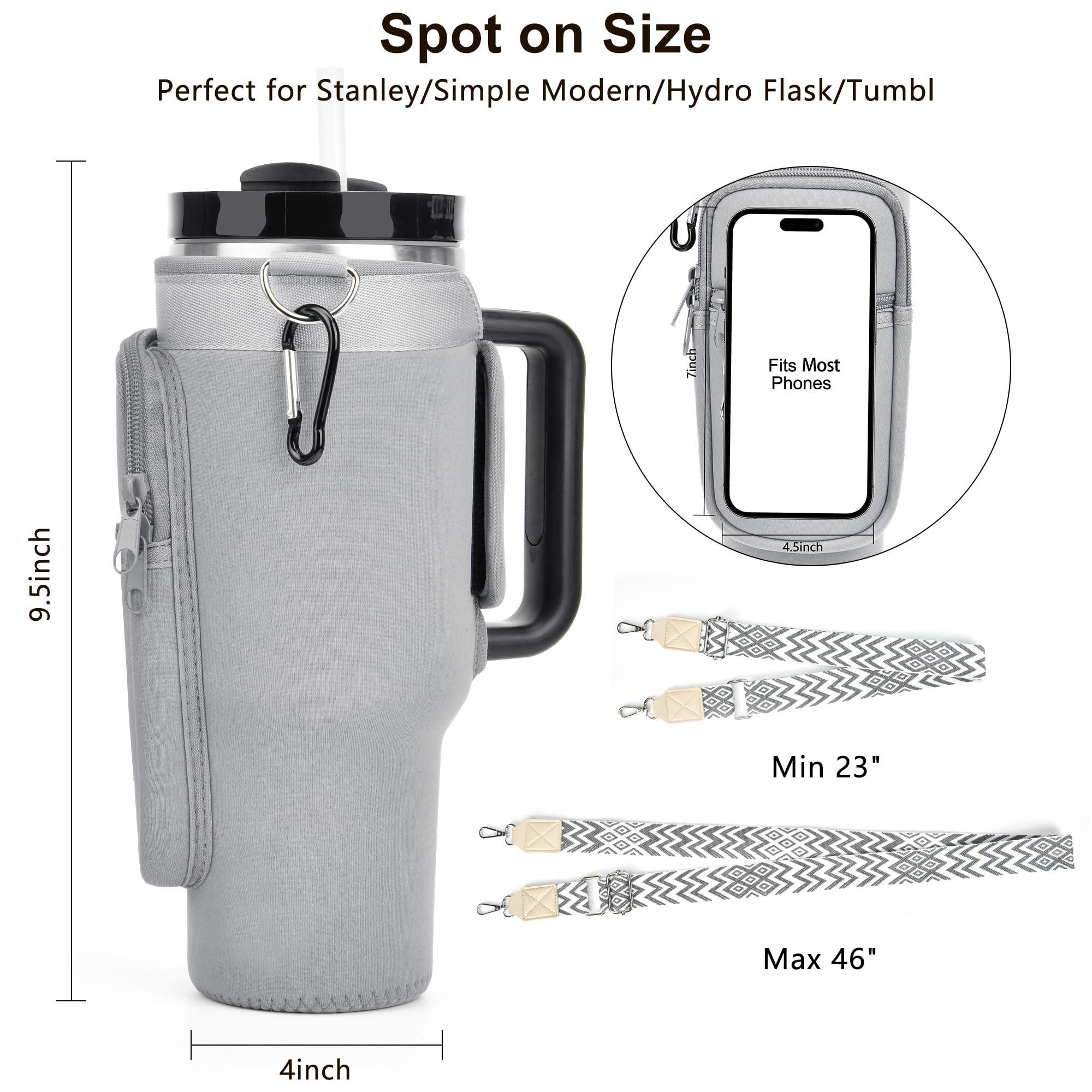 LOKASS LOKASS Water Bottle Holder with Strap for Stanley Cup 30 oz Tumbler with Handle, Personalized Initial Gift, Water Bottle Carrier Bag with Phone Pocket & Carabiner for Stanley Cup Accessories